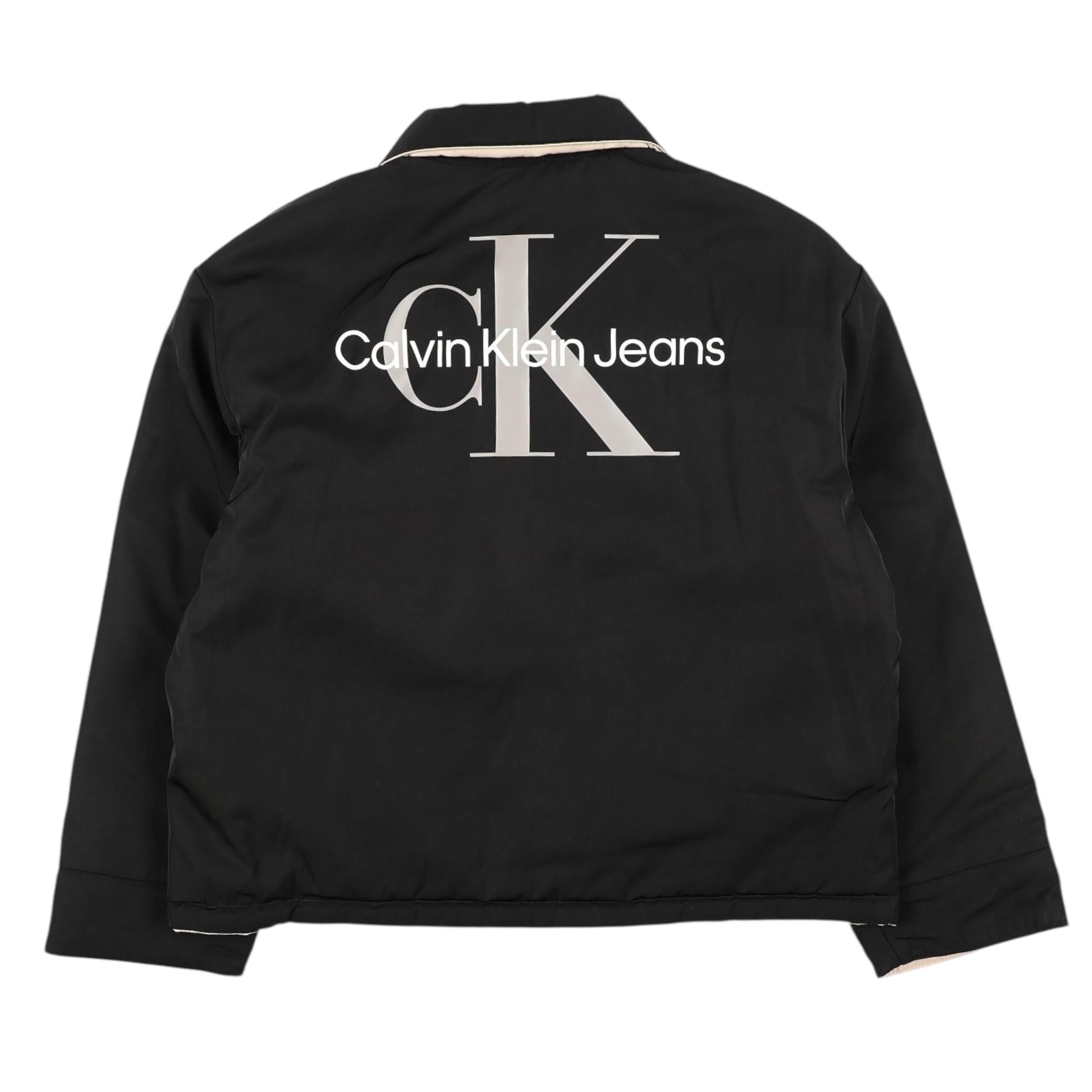 CALVIN KLEIN giubbino tinta unita con colletto e bottoni e logo reversibile Nero/beige per Bambino I0IU00541 NERO/BEIGE CALVIN KLEIN