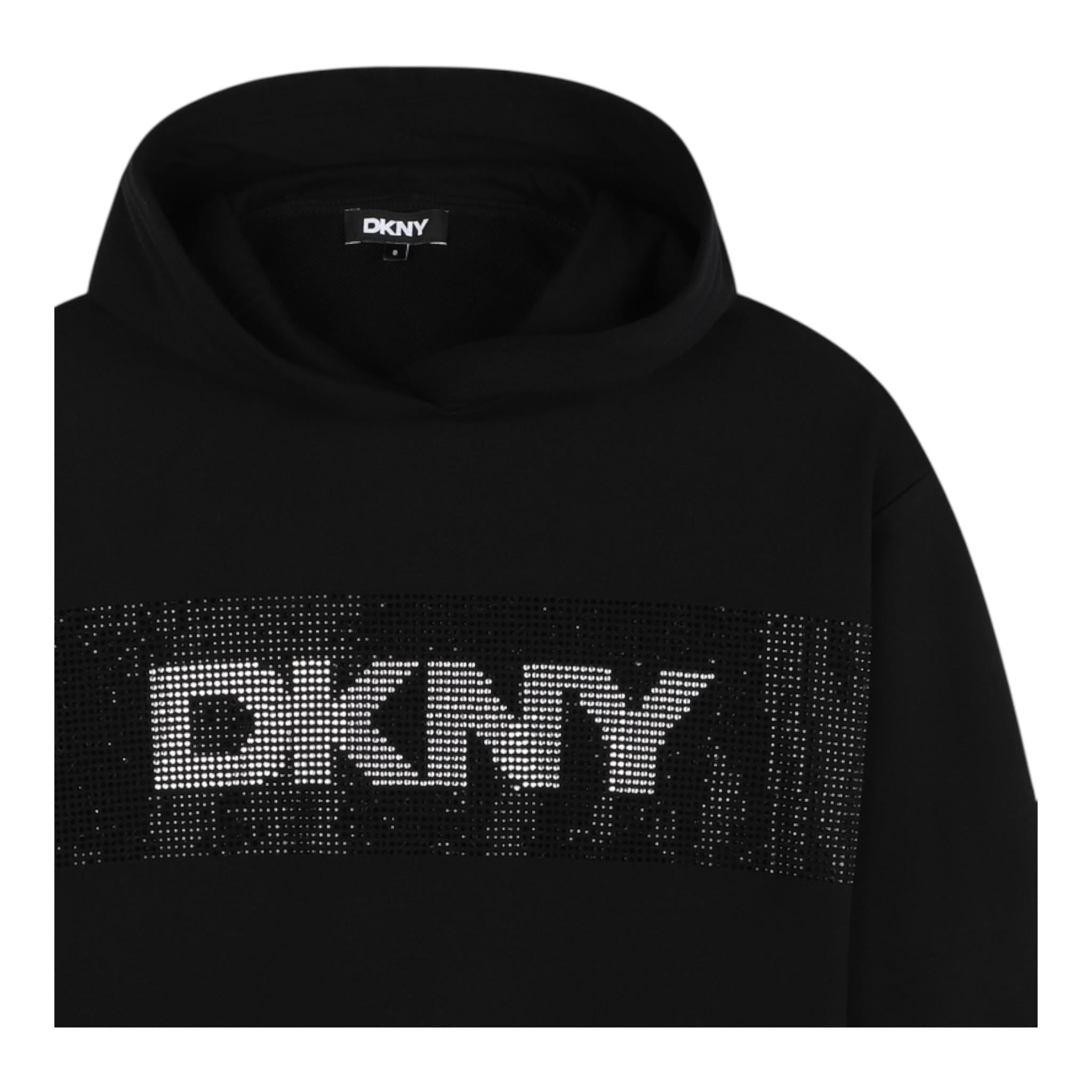 DKNY abito tinta unita con cappuccio Nero per Bambina D60256 NERO DKNY