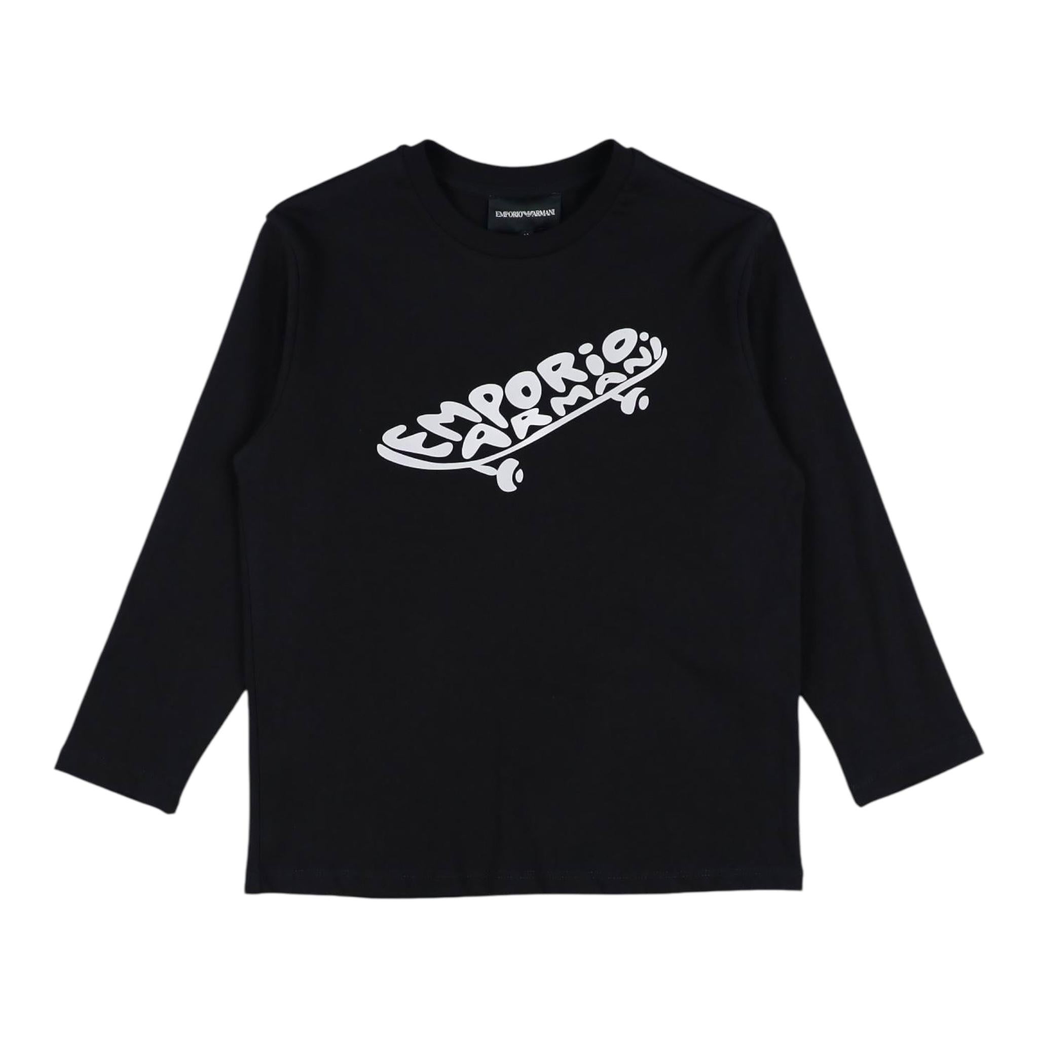 EMPORIO ARMANI shirt girocollo tinta unita con logo Nero per Bambino 6R4TJ7 NERO EMPORIO ARMANI