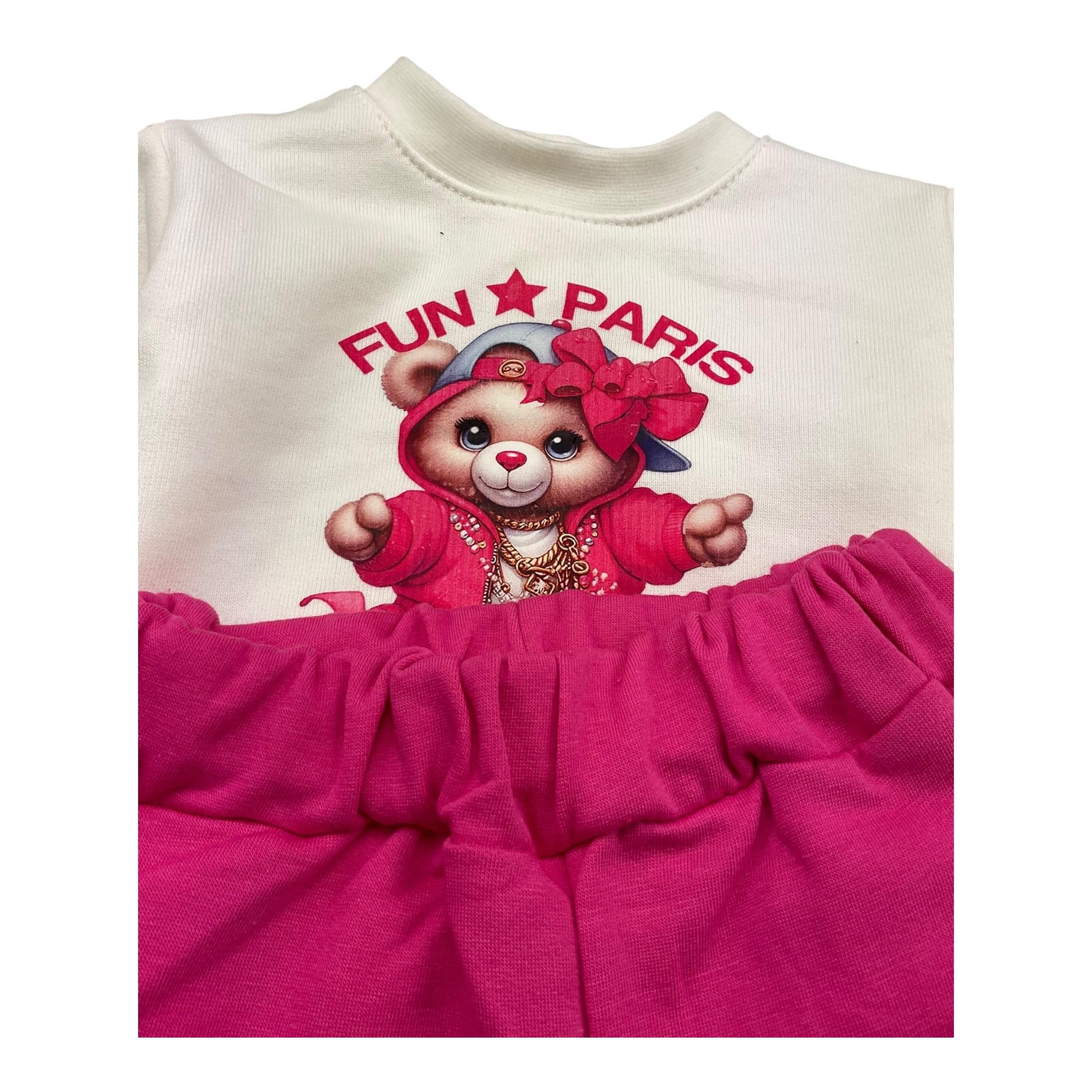 FUN PARIS completo 2 pezzi felpa-pantalone bicolore Bianco/fuxia per Neonata 0062 BIANCO/FUXIA FUN PARIS