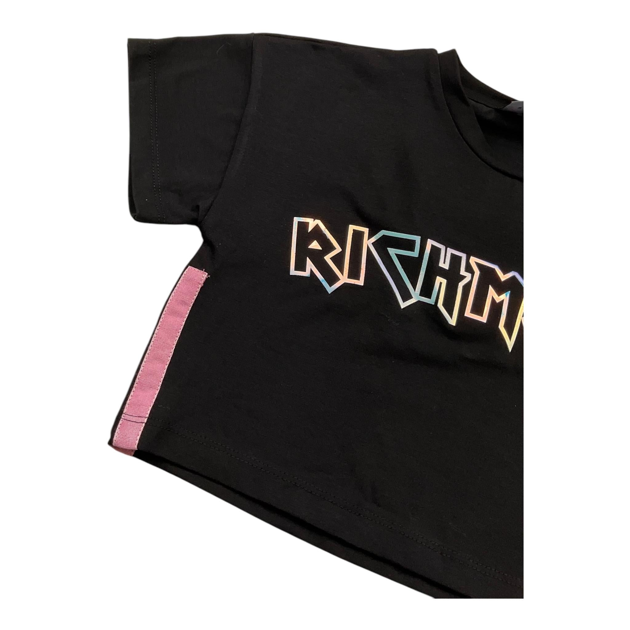 JOHN RICHMOND t-shirt crop tinta unita con stampa in contrasto Nero per Bambina RGA25224TS NERO JOHN RICHMOND