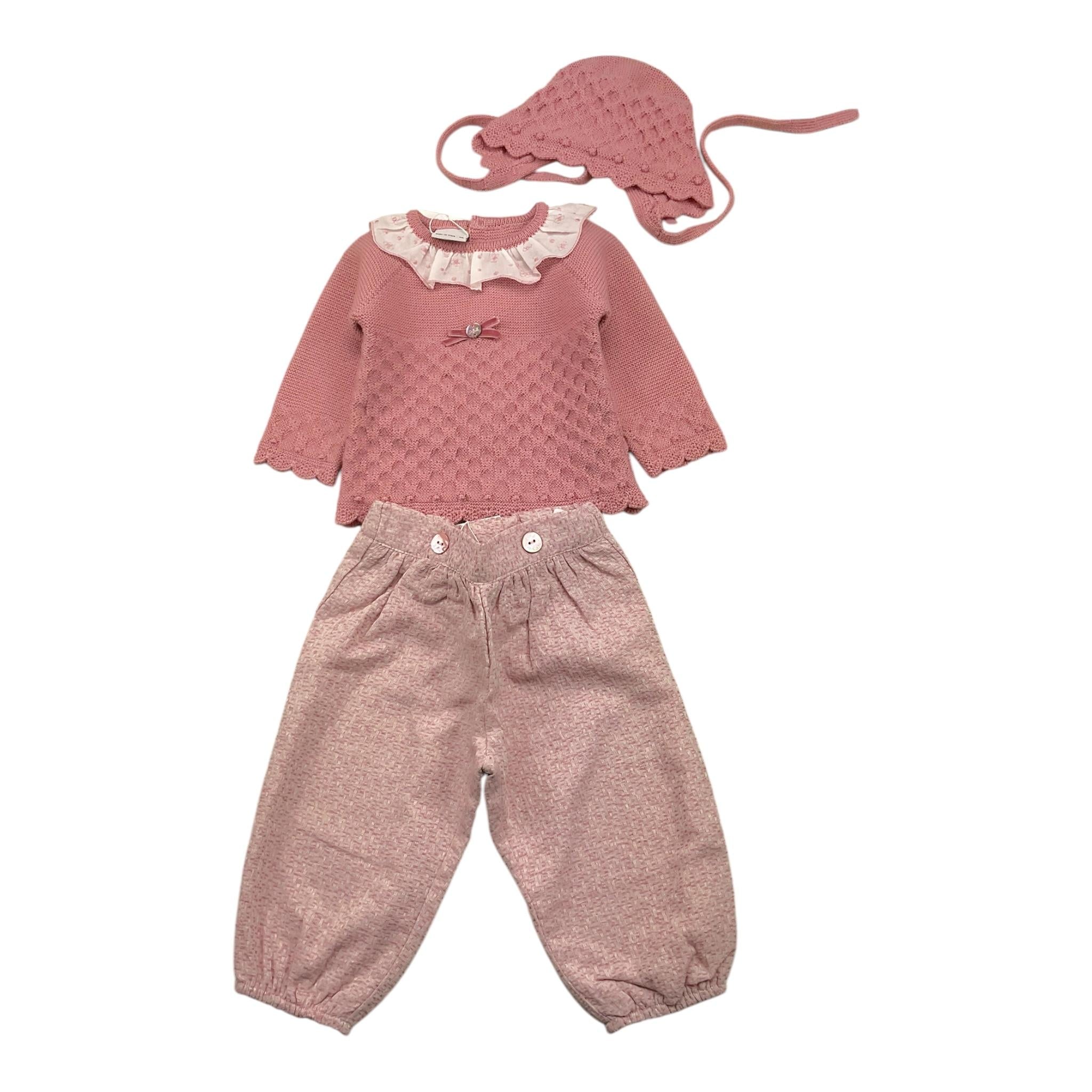 PAZ RODRIGUEZ completo pantalone-cappello-maglia tinta unita Rosa per Neonata 003111963 ROSA PAZ RODRIGUEZ