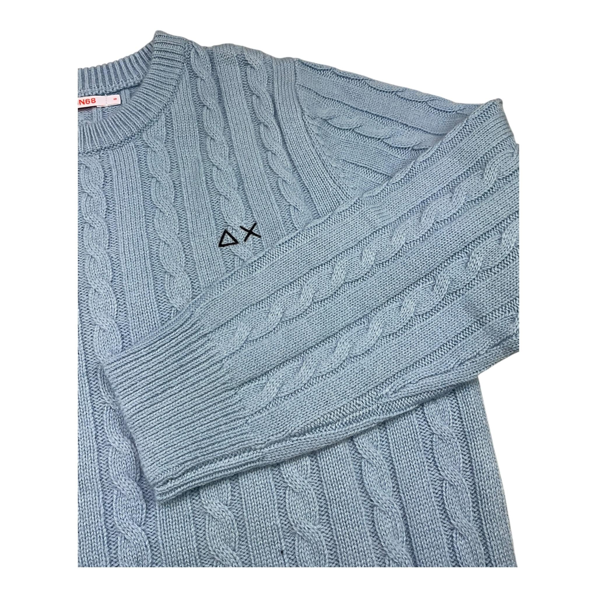 SUN68 maglia girocollo tinta unita con ricamo logo Azzurro per Bambino K44355 AZZURRO SUN68