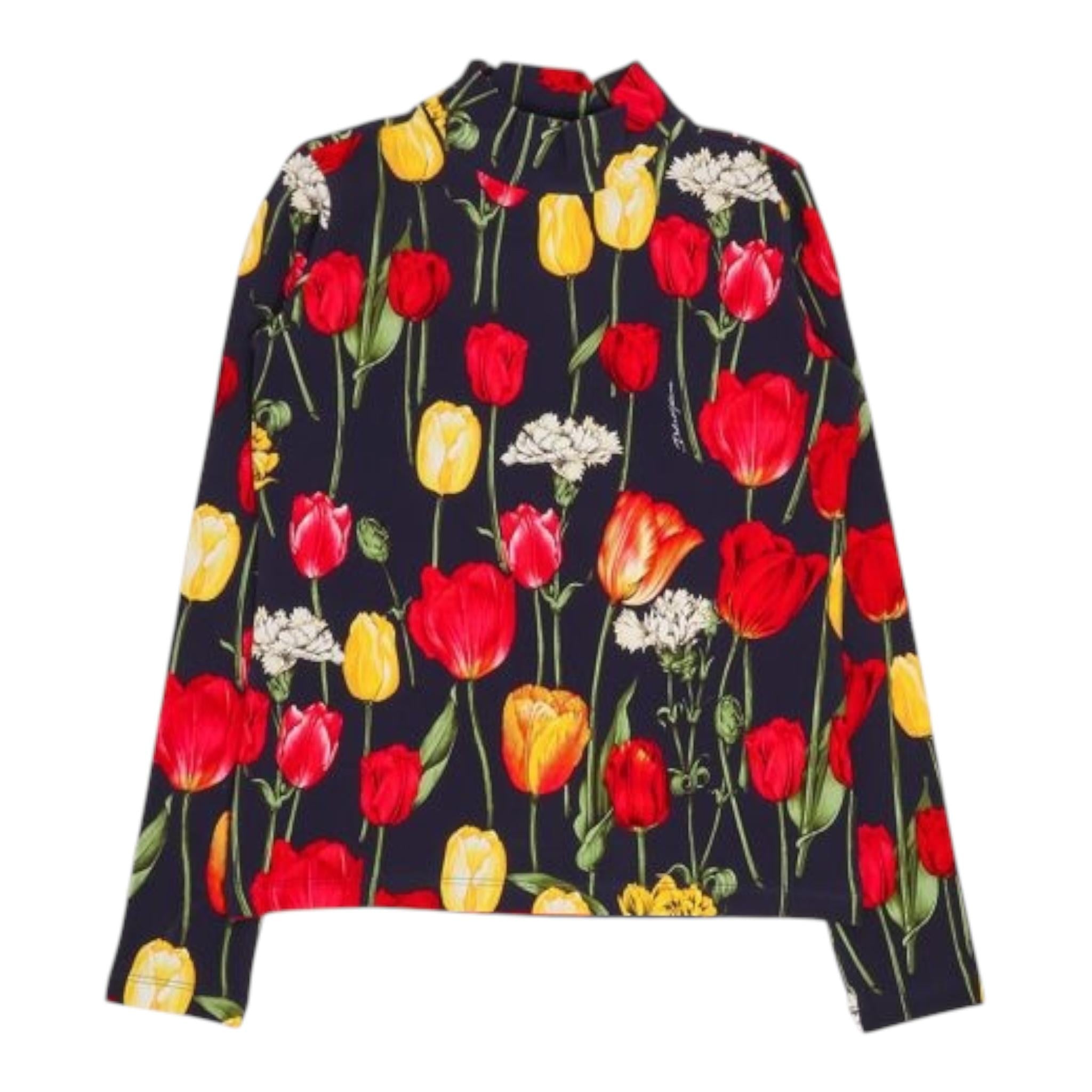 DOLCE & GABBANA shirt tinta unita mezzo collo con stampa Blu per Bambina L5JTLE BLU DOLCE & GABBANA