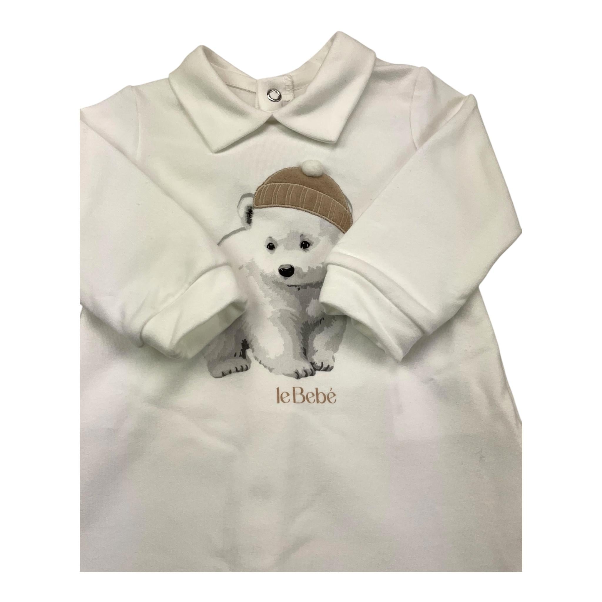 LE BEBE' tutina manica lunga tinta unita cn orso Bianco per Neonato LBB5225 BIANCO LE BEBE'
