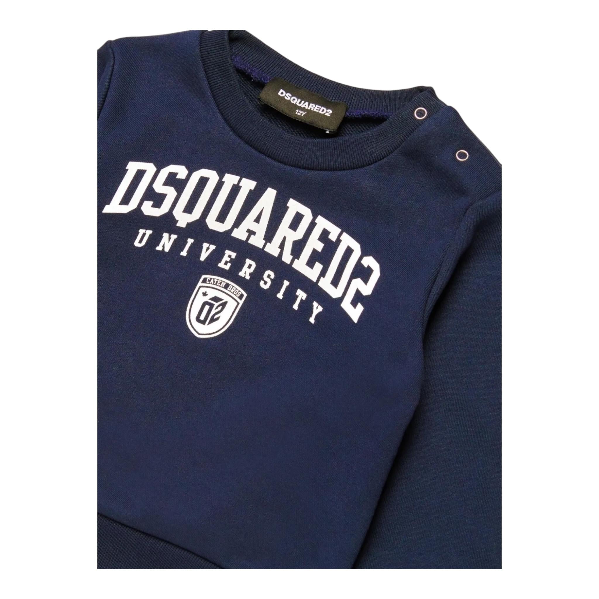 DSQUARED2 felpa chiusa girocollo tinta unita con logo Blu per Bambino DQ2501J BLU DSQUARED2