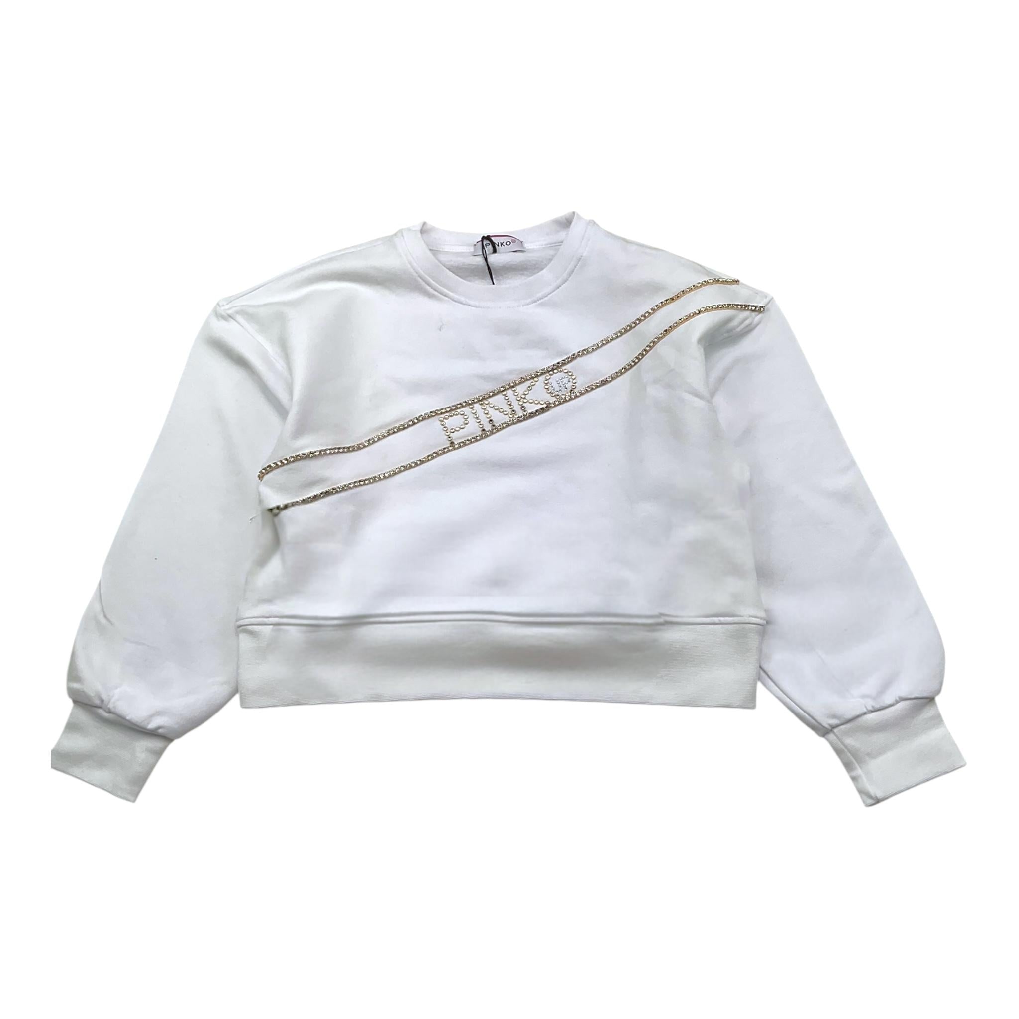 PINKO felpa girocollo tinta unita con applicazioni brillantini Bianco per Bambina F4PIJGSW064 BIANCO PINKO