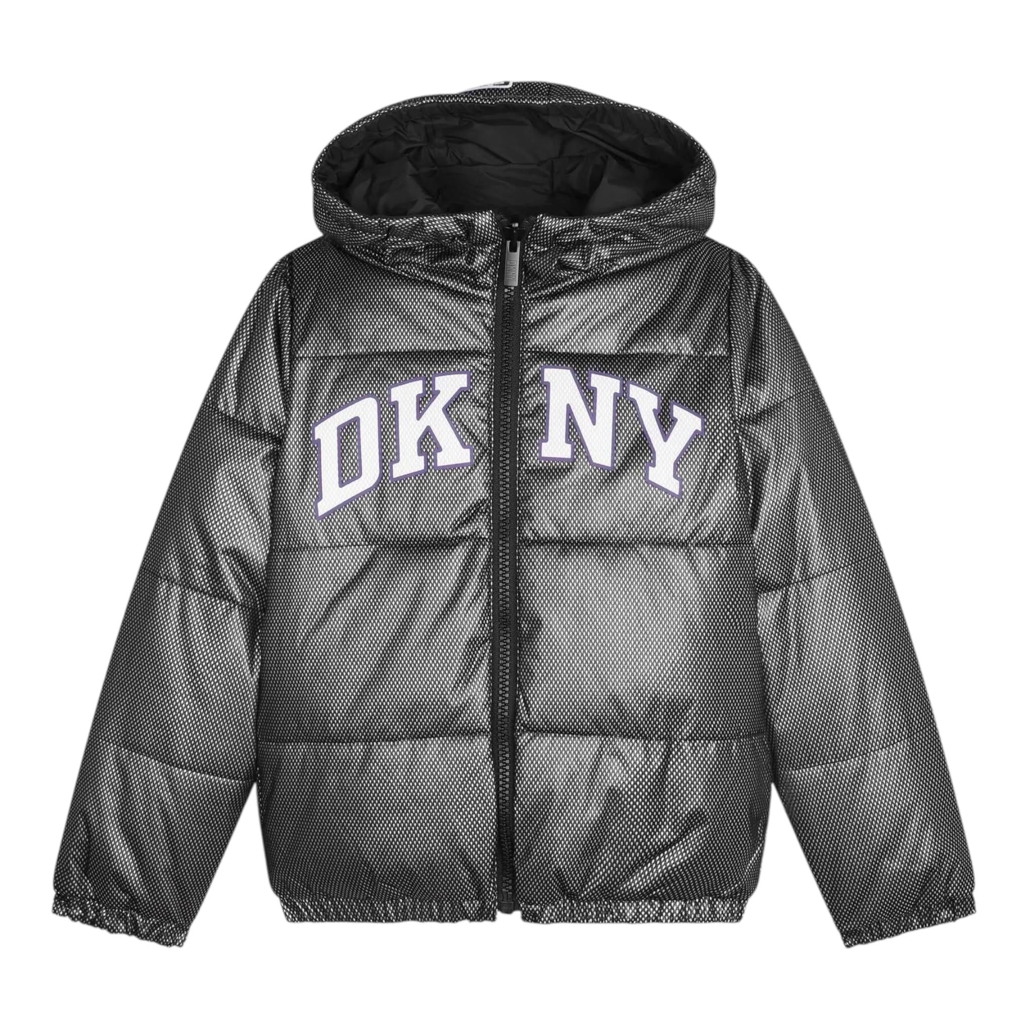 DKNY giubbino reversibile con cappuccio e stampa logo Nero per Bambina D60179 NERO DKNY