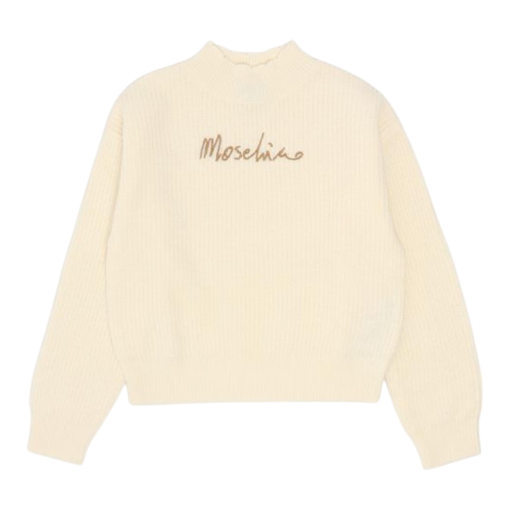 MOSCHINO maglia mezzo collo tinta unita con stampa Panna per Bambina HDW023 PANNA MOSCHINO