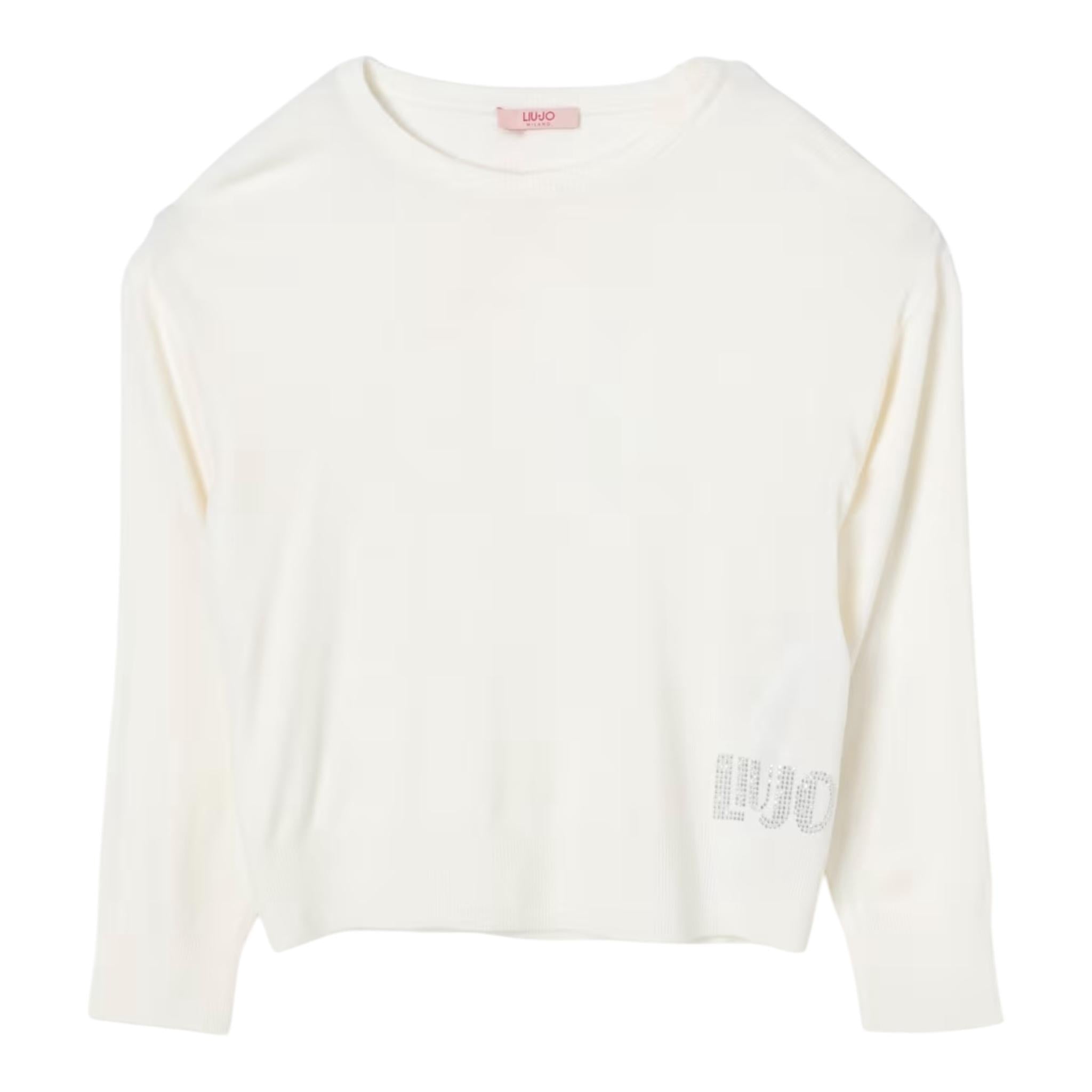 LIU JO maglia girocollo tinta unita con stampa brillantinata Panna per Bambina GF4050 PANNA LIU JO