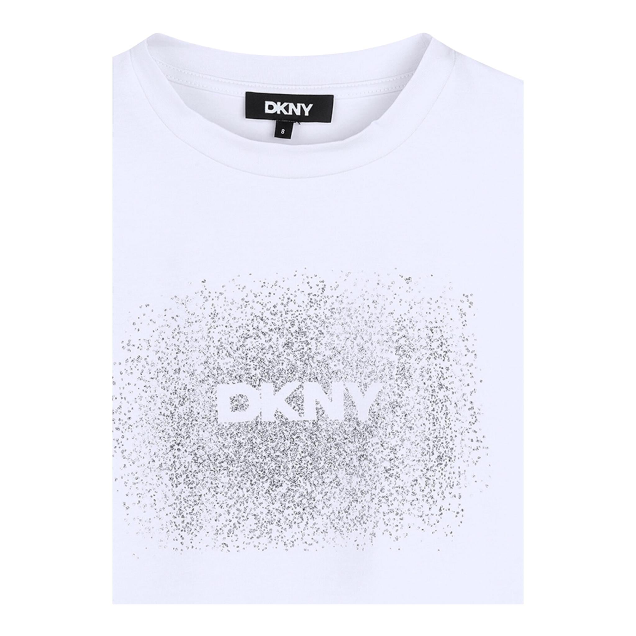 DKNY t-shirt tinta unita con stampa Bianco/argento per Bambina D62023 BIANCO/ARGENTO DKNY