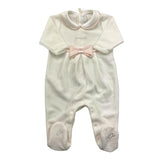 MINIMU' tutina tinta unita con contrasti e fiocco Bianco per Neonata P3961 BIANCO MINIMU'