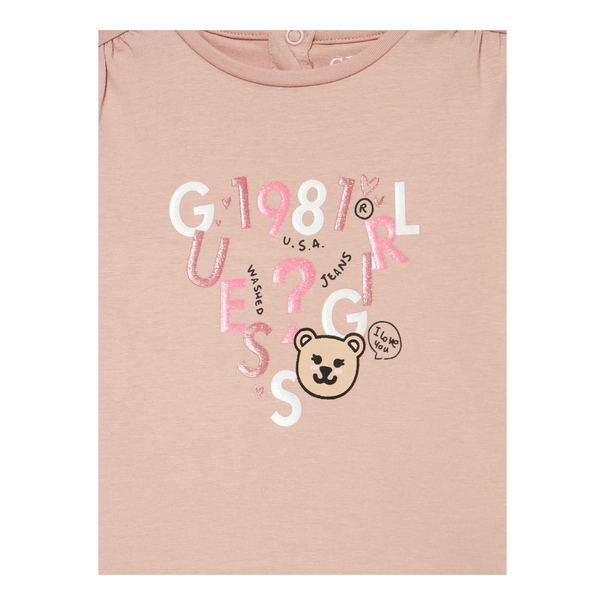 GUESS shirt girocollo tinta unita cn stampa Rosa per Bambina K4BI05J1314 ROSA GUESS