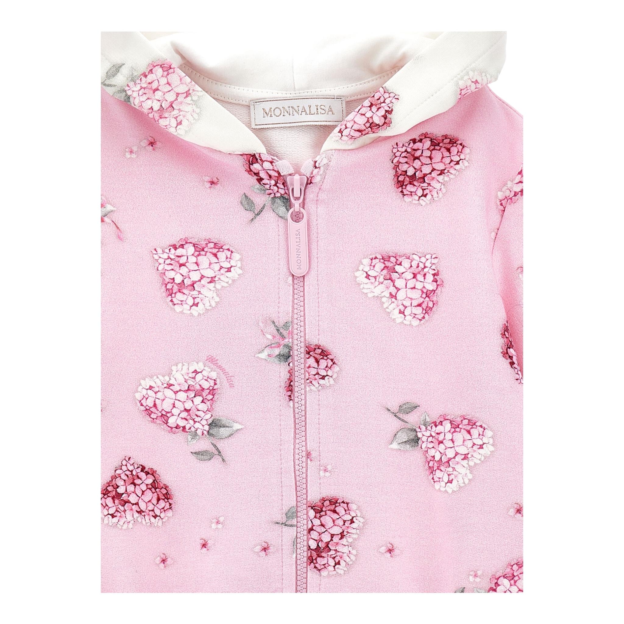MONNALISA felpa con zip e cappuccio tinta unita cn cappuccio in contrasto Rosa per Neonata 39D800 ROSA MONNALISA