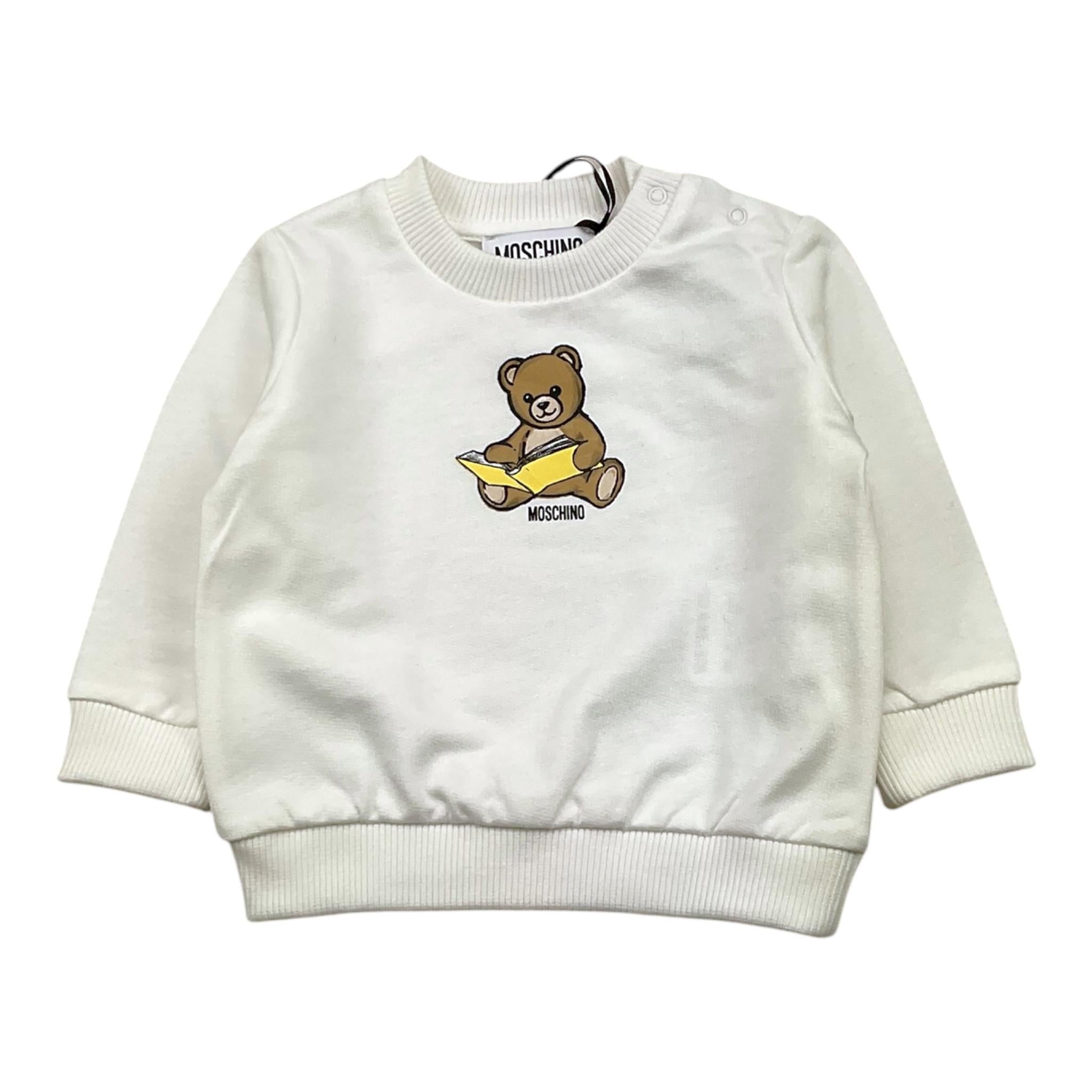 MOSCHINO felpa girocollo tinta unita con stampa Bianco per Neonato MMF060 BIANCO MOSCHINO