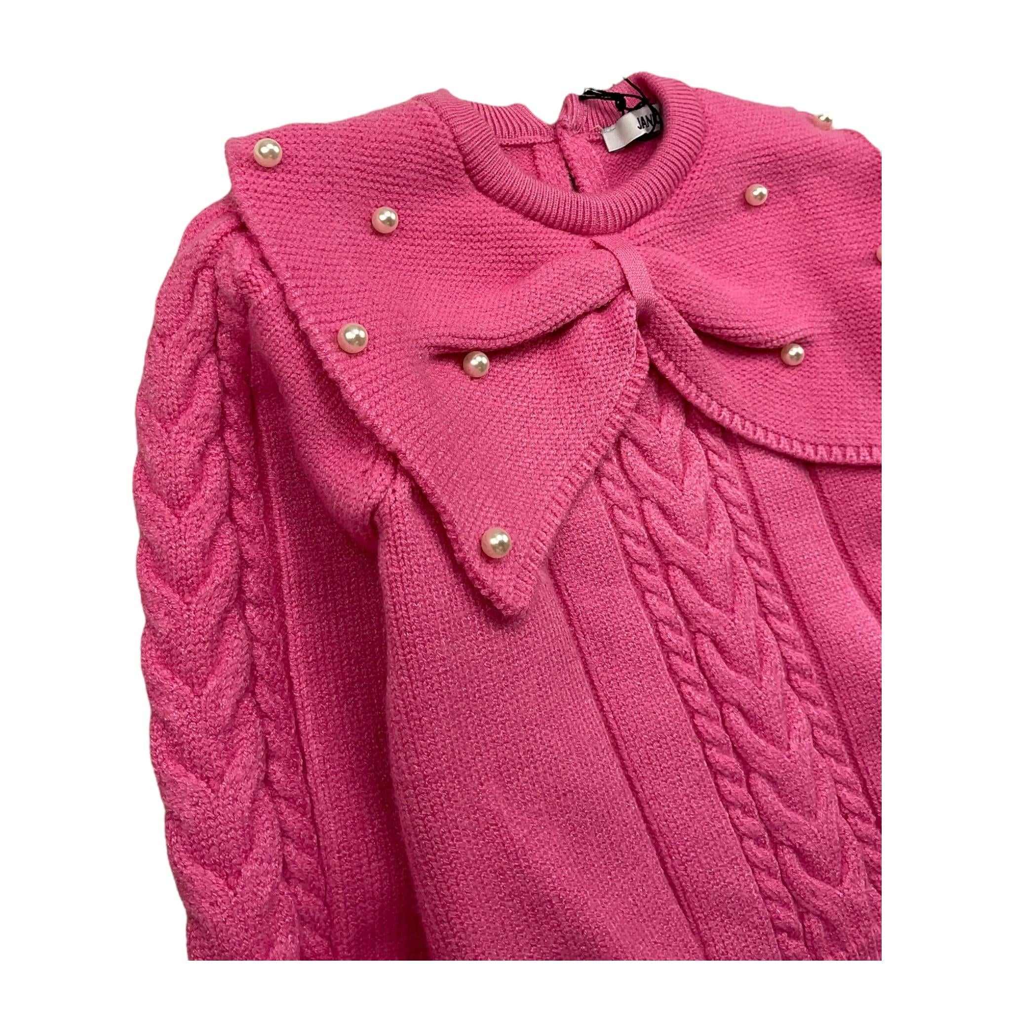 JANICE maglia girocollo tinta unita con perle Rosa per Neonata JN627N ROSA JANICE