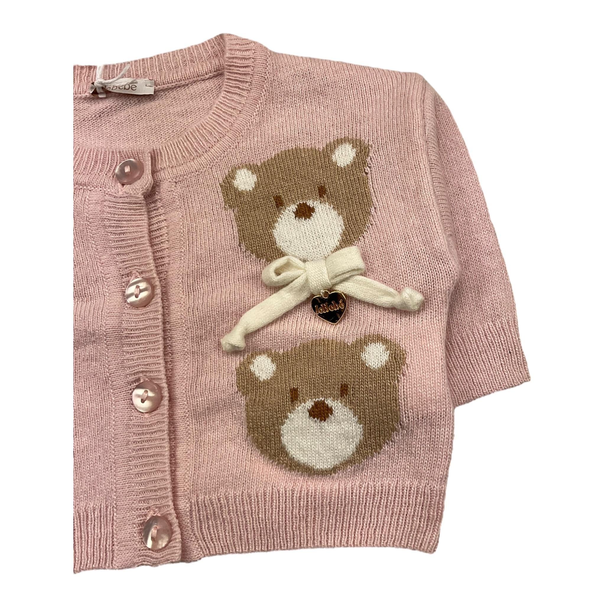 LE BEBE' cardigan tinta unita con orsi Rosa per Neonata LBB4704 ROSA LE BEBE'