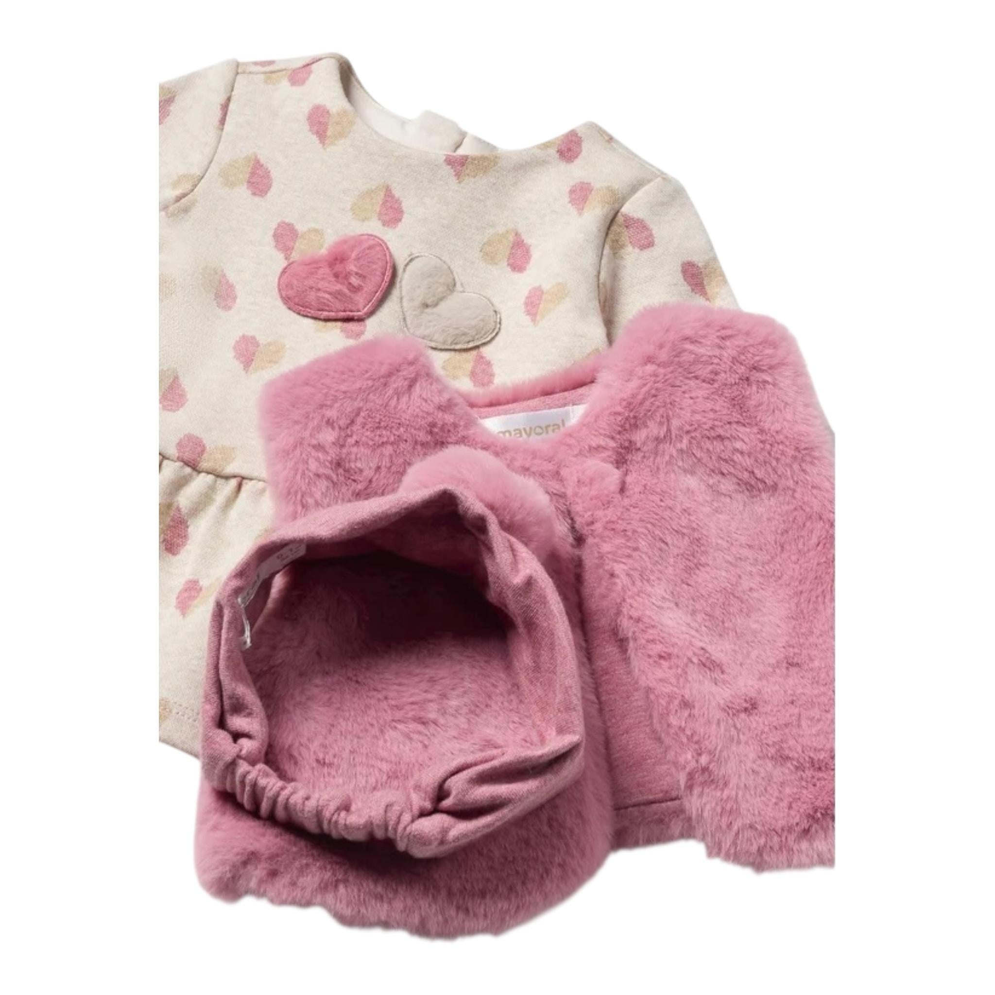 MAYORAL completo 3pz abito-smanicato-fascia Rosa per Neonata 2807 ROSA MAYORAL