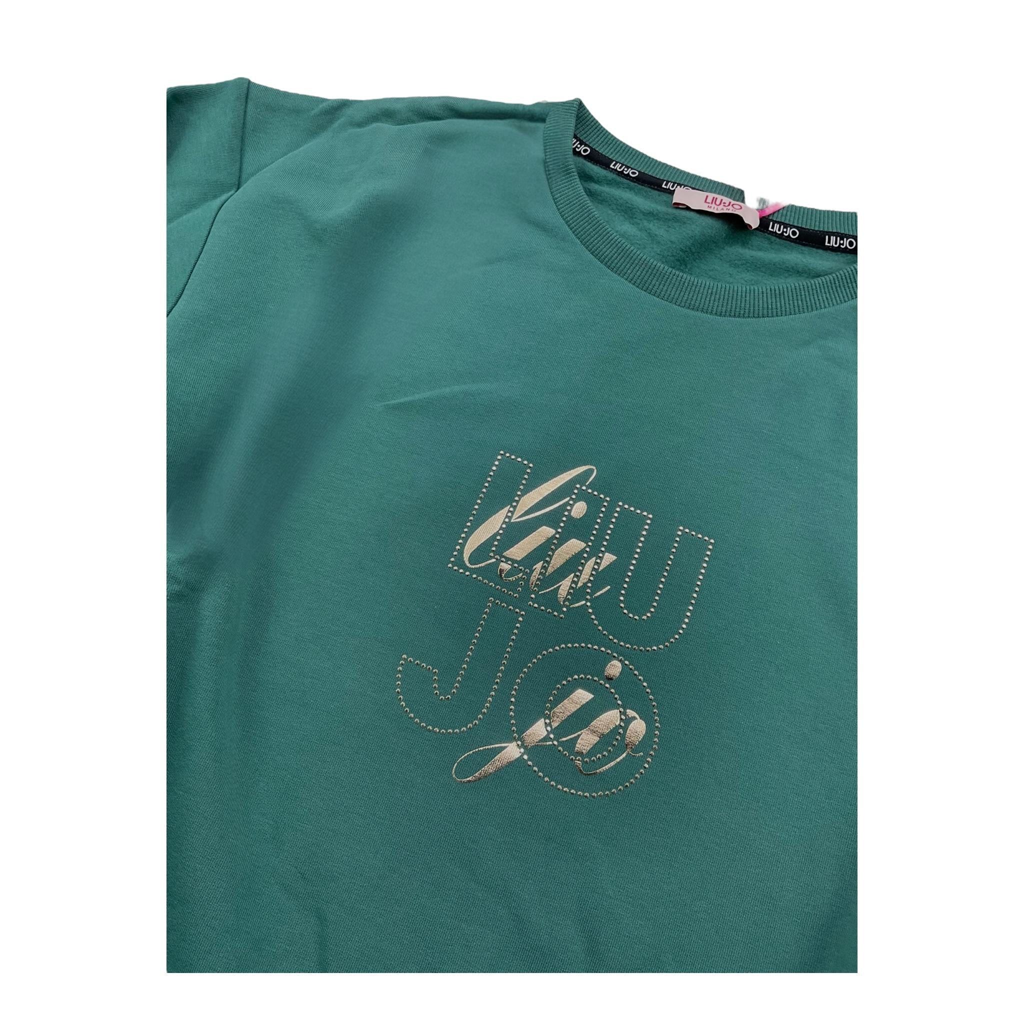 LIU JO felpa chiusa girocollo tinta unita cn brillantini Verde per Bambina GF3179 VERDE LIU JO