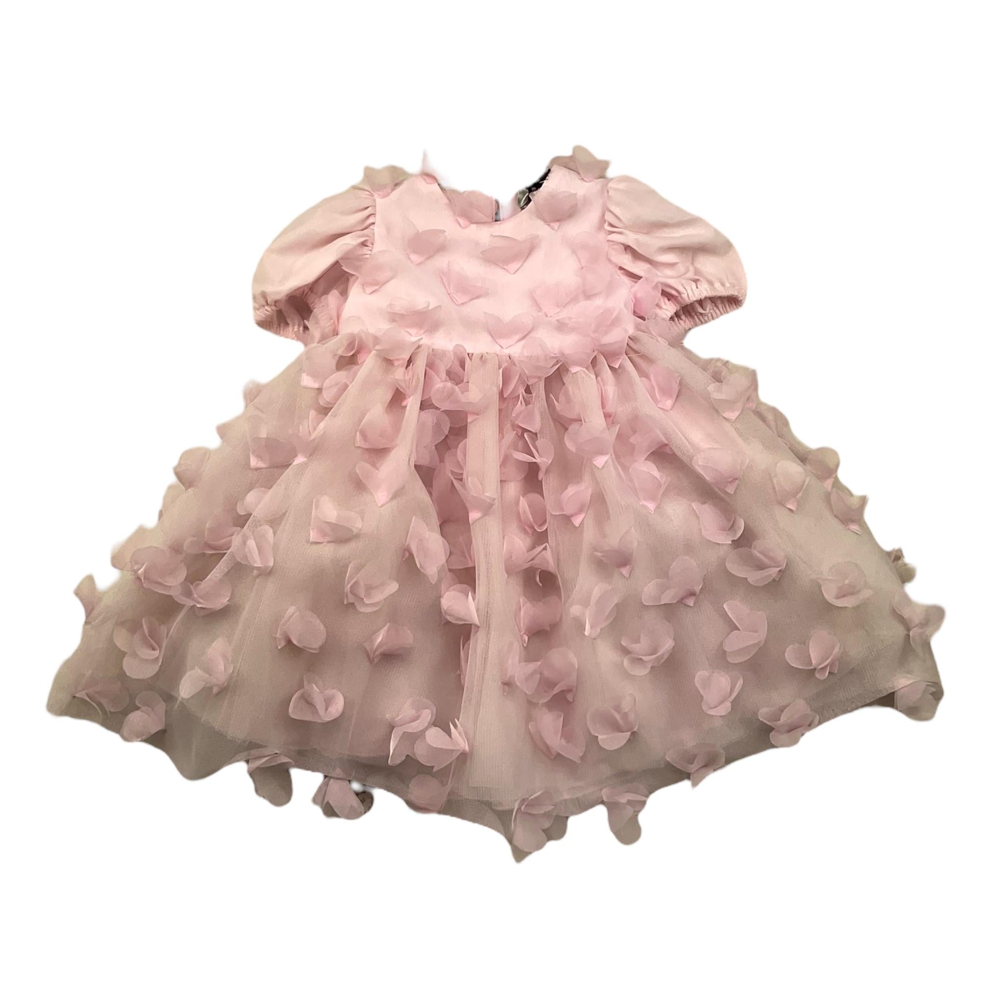 SIMONETTA abito mezza manica tinta unita con applicazioni Rosa per Neonata SS1021 ROSA SIMONETTA