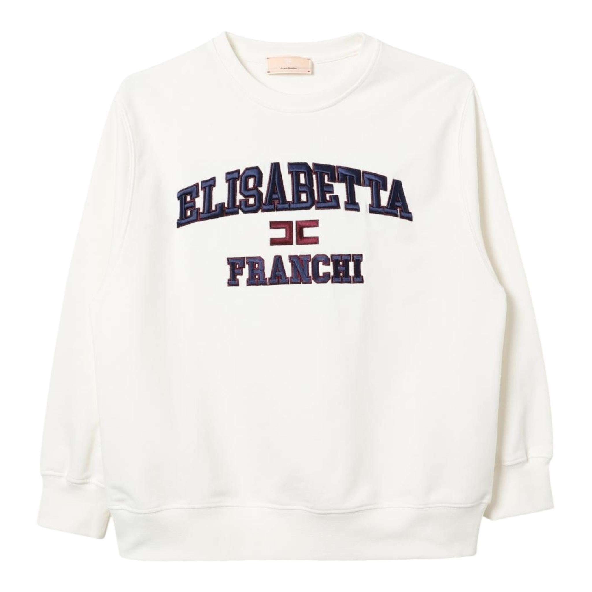 ELISABETTA FRANCHI felpa chiusa girocollo tinta unita con logo Panna per Neonata EGFE045 PANNA ELISABETTA FRANCHI