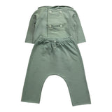 TEDDY E MINOU Completo 2pz feelpa tinta unita con bottoni e cappuccio-pantalone Verde per Neonato I24CP033M7015 VERDE TEDDY E MINOU