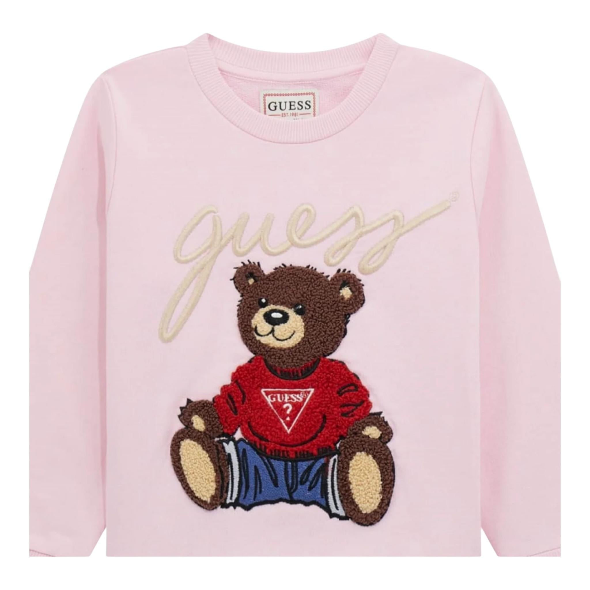 GUESS felpa tinta unita girocollo con stampa Rosa per Neonata H4BT02KAX73 ROSA GUESS