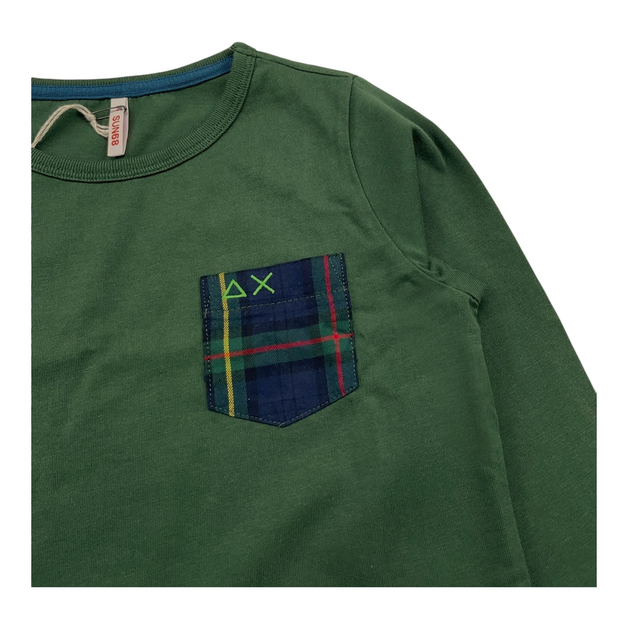 SUN68 shirt girocollo tinta unita cn taschino in contrasto Verde per Bambino T44306 VERDE SUN68