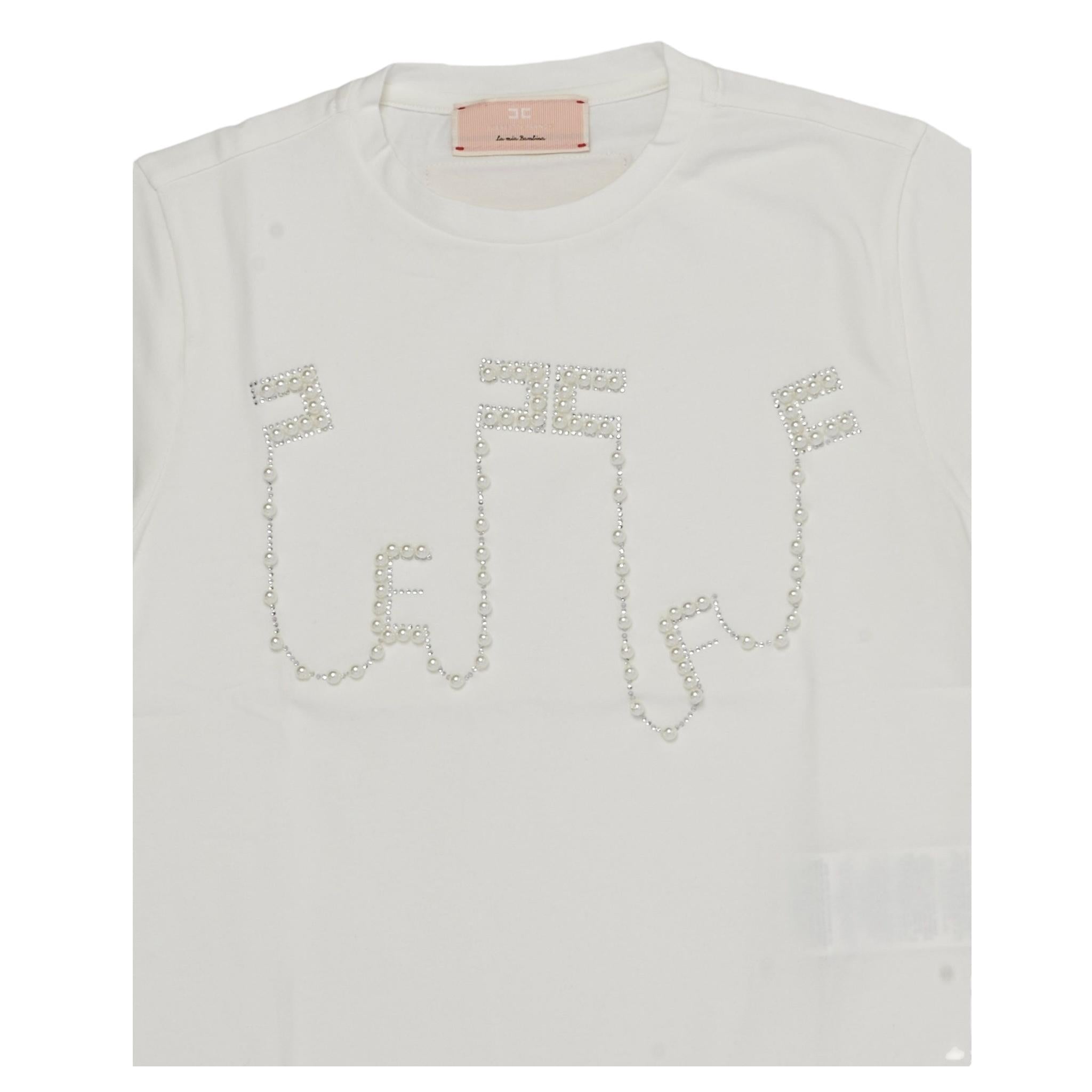 ELISABETTA FRANCHI t-shirt girocollo tinta unita cn billantini e perle Panna per Neonata EFTS202 PANNA ELISABETTA FRANCHI
