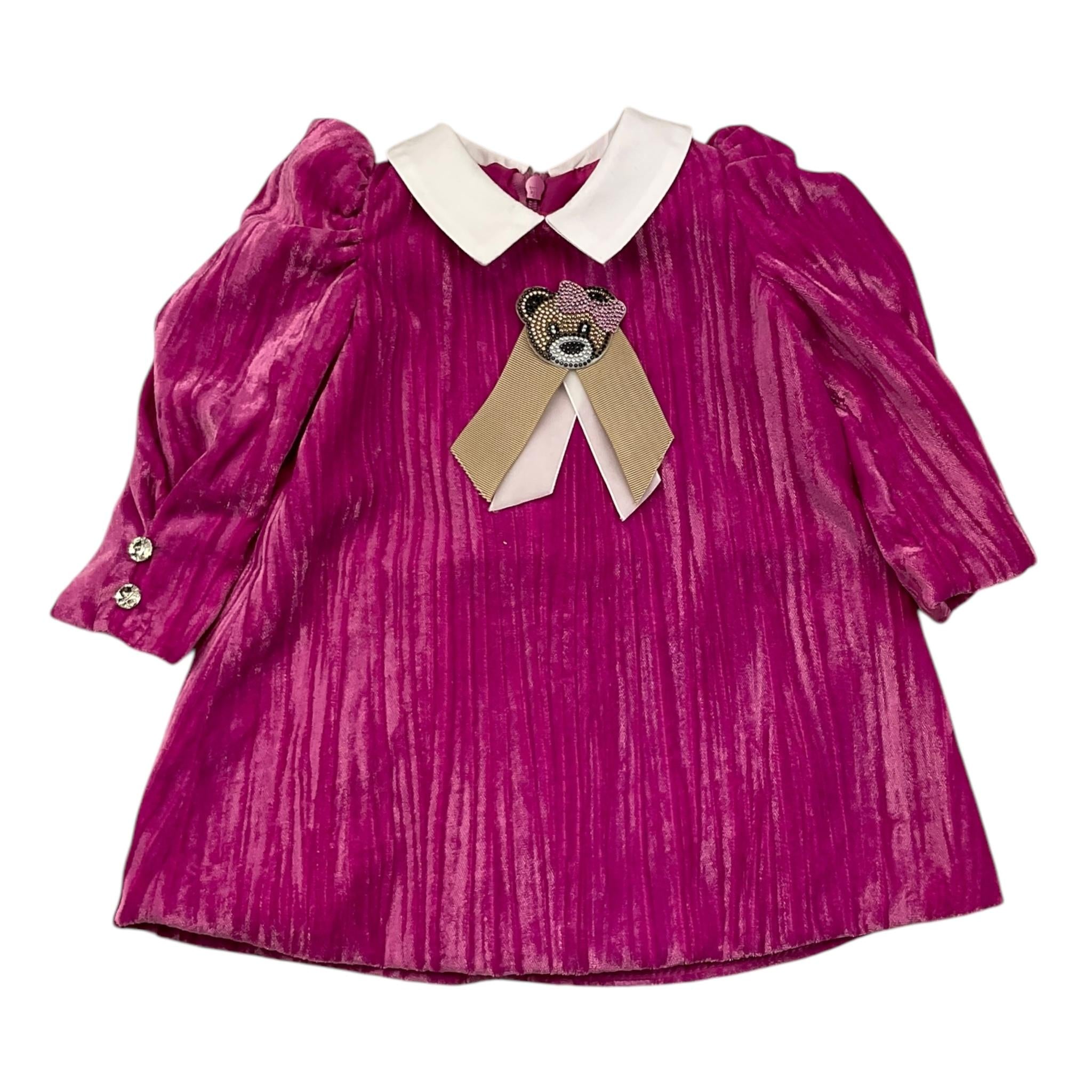 PETIT abito manica lung tinta unita in velluto Fuxia per Neonata S2016323 FUXIA PETIT
