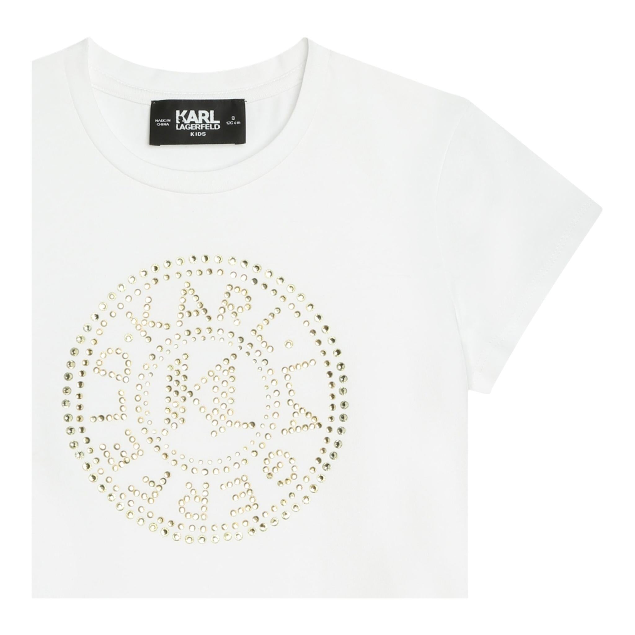 KARL LAGERFELD t-shirt girocollo tinta unita con brillantini Bianco per Bambina Z30109N25 BIANCO KARL LAGERFELD
