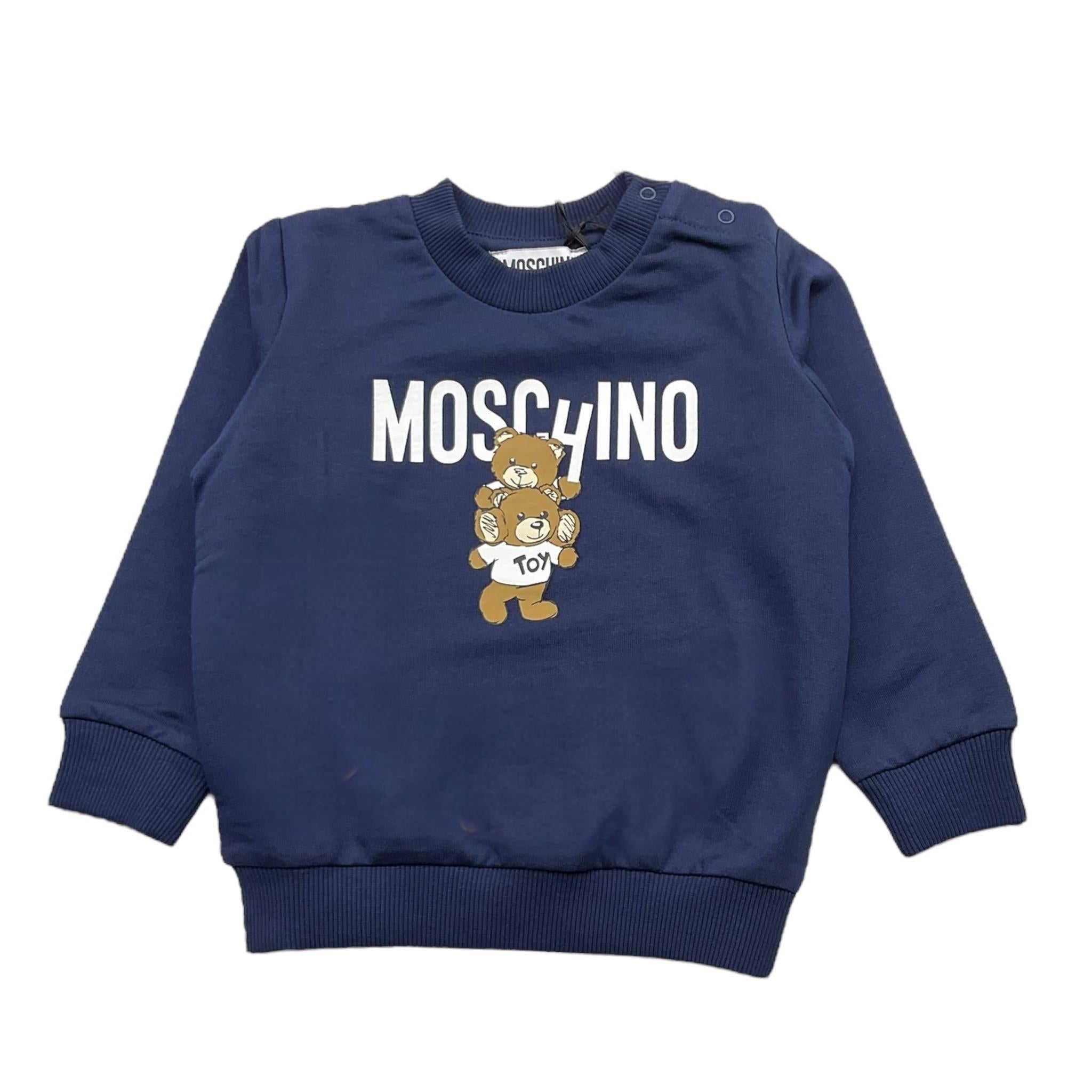 MOSCHINO felpa chiusa girocollo tinta unita con stampa Blu per Neonato MUF05JX BLU MOSCHINO