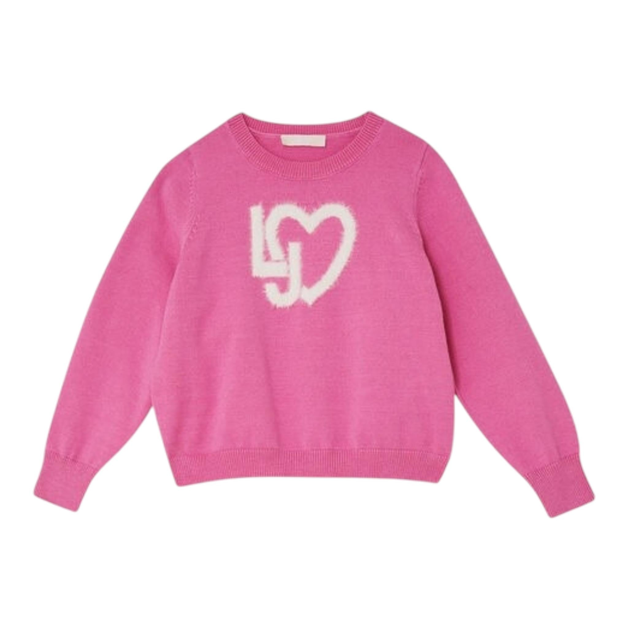 LIU JO maglia girocollo tinta unita con stampa logo Rosa per Bambina KF4039X ROSA LIU JO