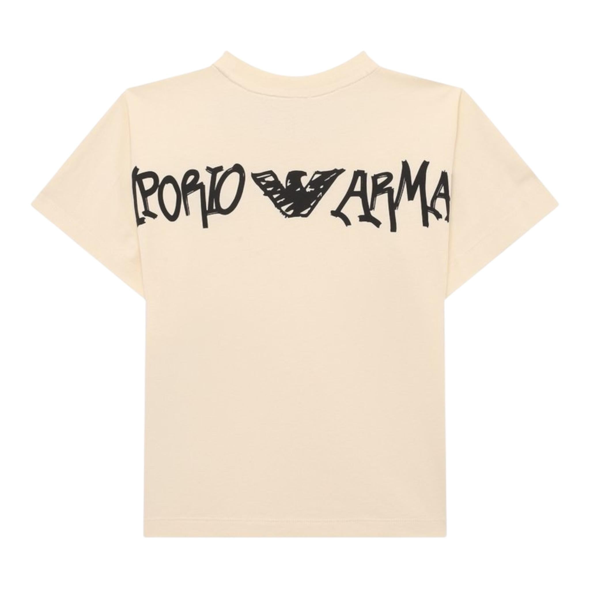 EMPORIO ARMANI t-shirt girocollo tinta unita con stampa Panna per Bambino EB000028 PANNA EMPORIO ARMANI