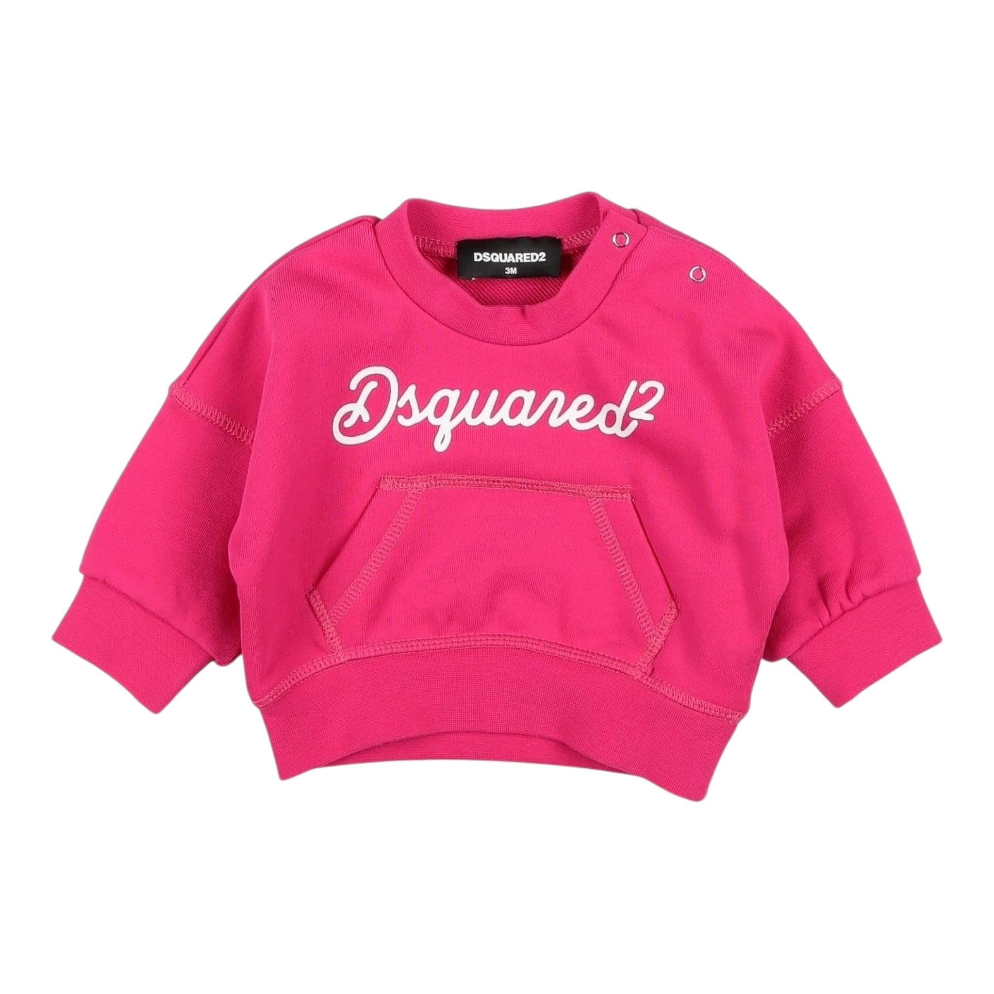 DSQUARED2 felpa chiusa girocollo tinta unita Fuxia per Neonata DQ1799 FUXIA DSQUARED2