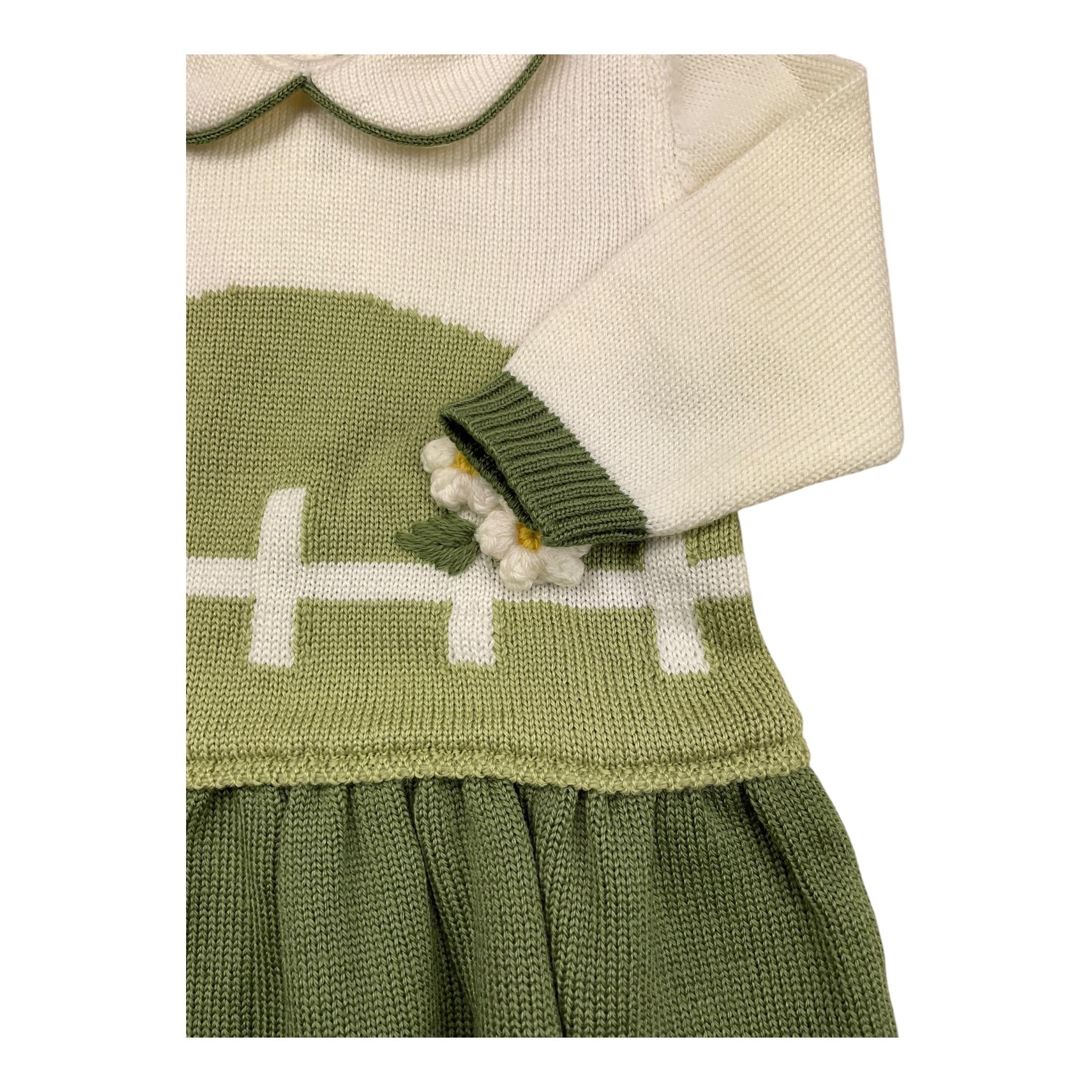 COLORI CHIARI abito manica lunga bicolore con ricami Panna/verde per Neonata FF107179 PANNA/VERDE COLORI CHIARI