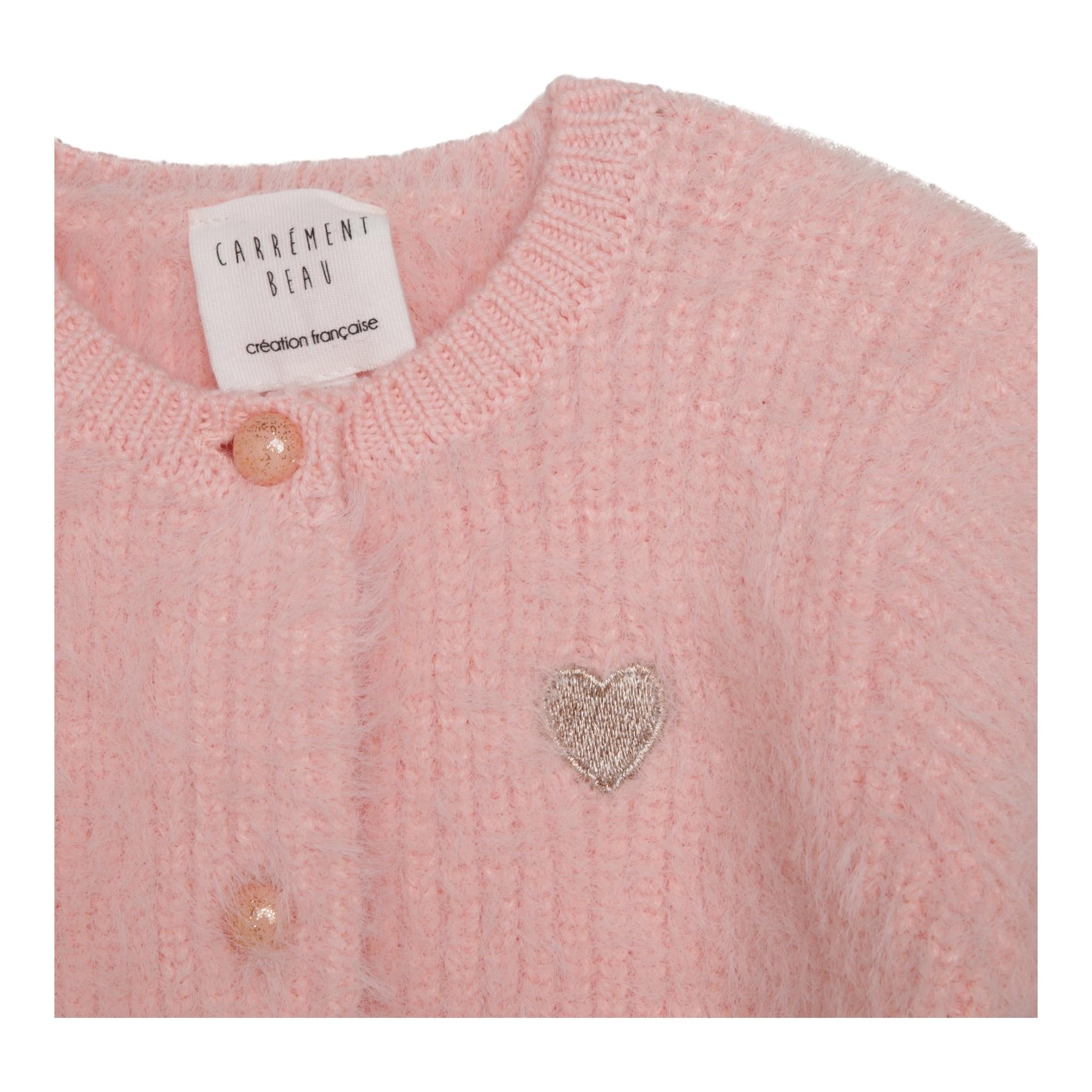 CARRE'MENT BEAU cardigan tinta unita con ricamo cuore Rosa per Neonata Y05268 ROSA CARRE'MENT BEAU