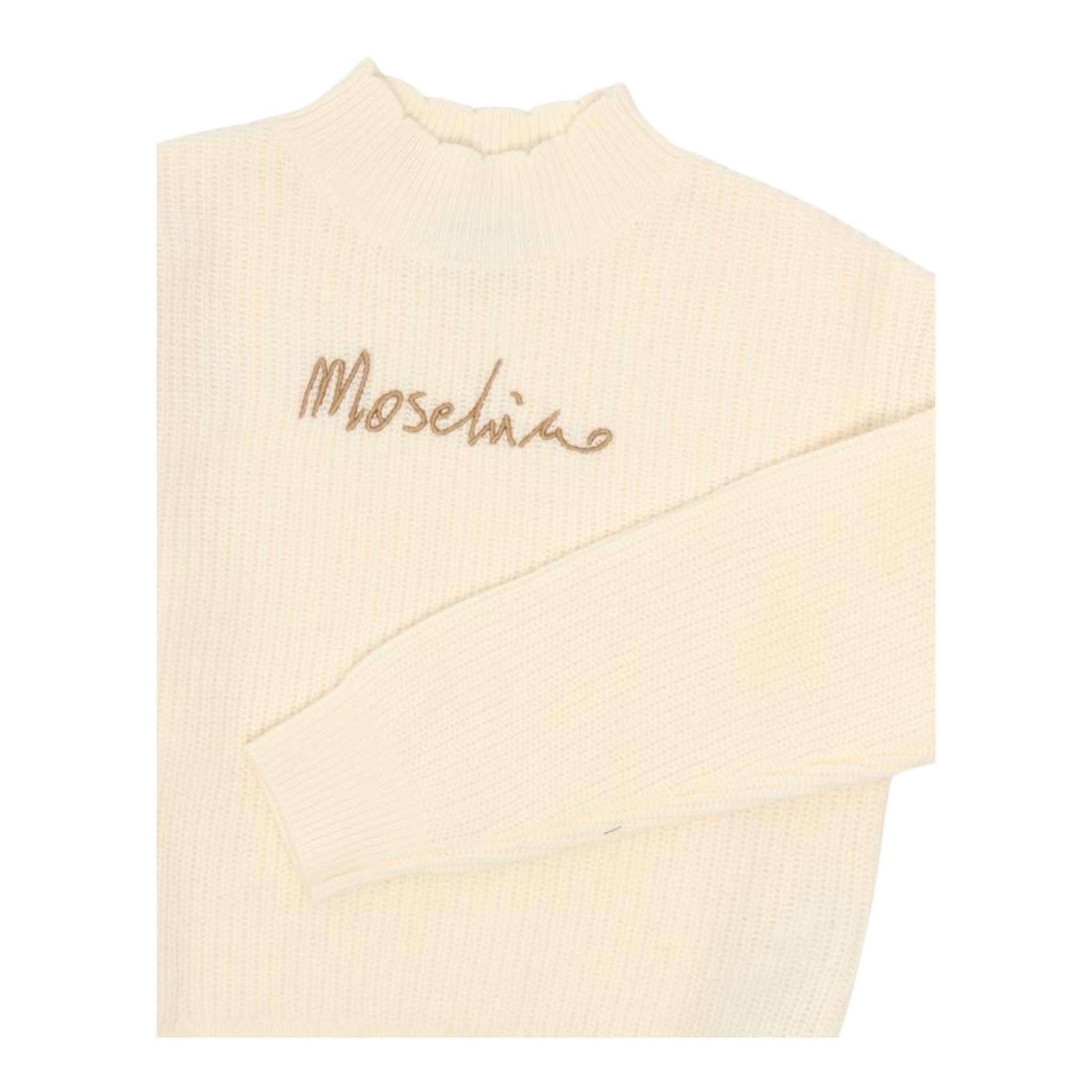 MOSCHINO maglia mezzo collo tinta unita con stampa Panna per Bambina HDW023 PANNA MOSCHINO