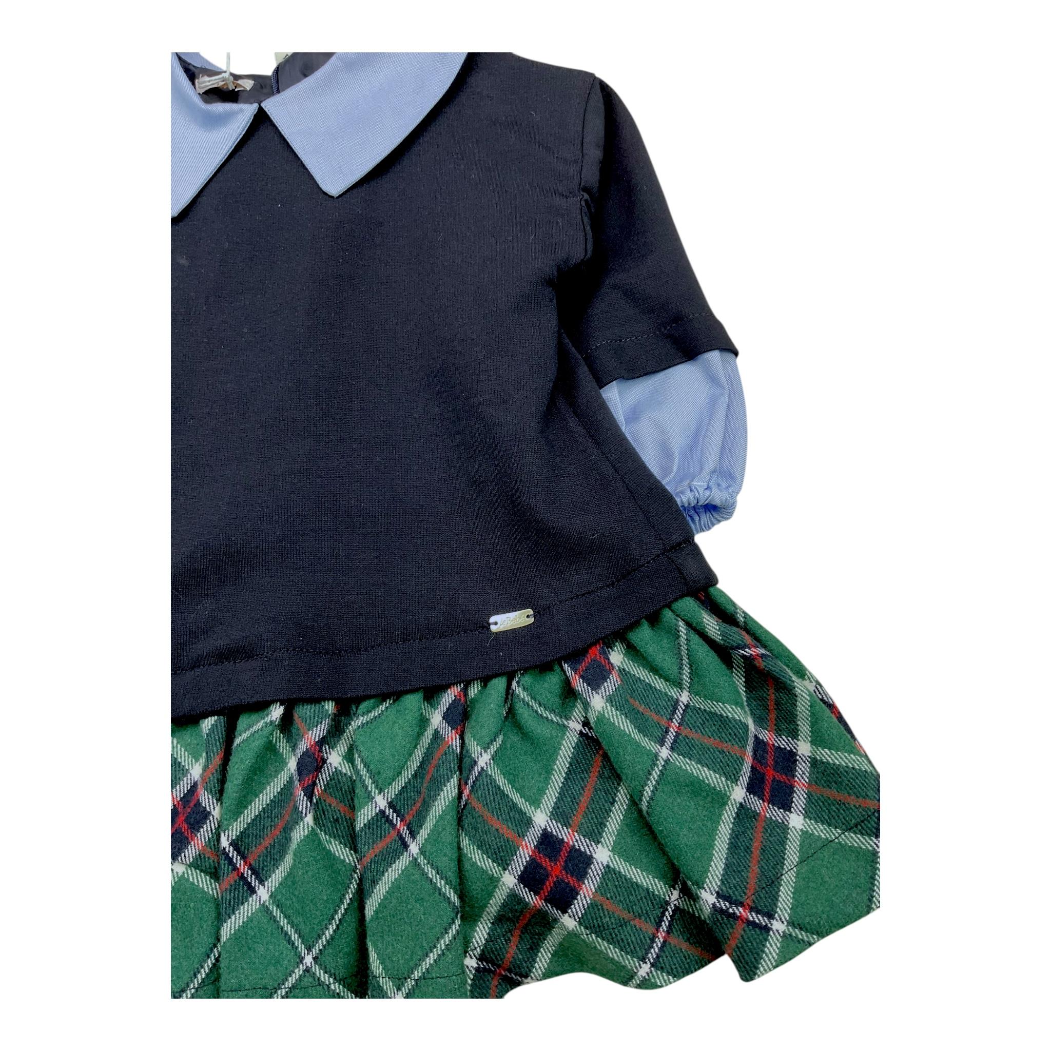 LE BEBE' abito manica lunga con finta camicia e gonna scozzese Blu per Neonata LBG6115 BLU LE BEBE'