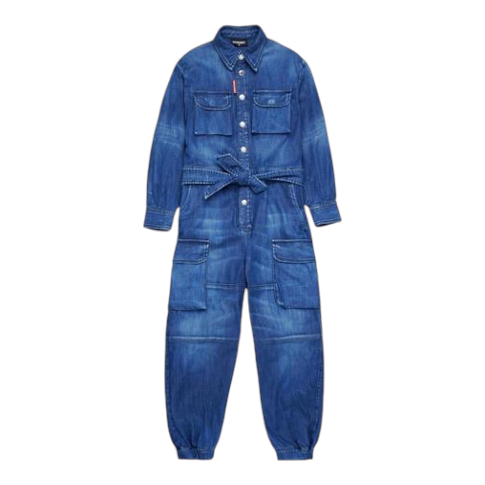 DSQUARED2 tuta intera in denim tinta unita con bottoni Blu per Bambina DQ2553 BLU DSQUARED2