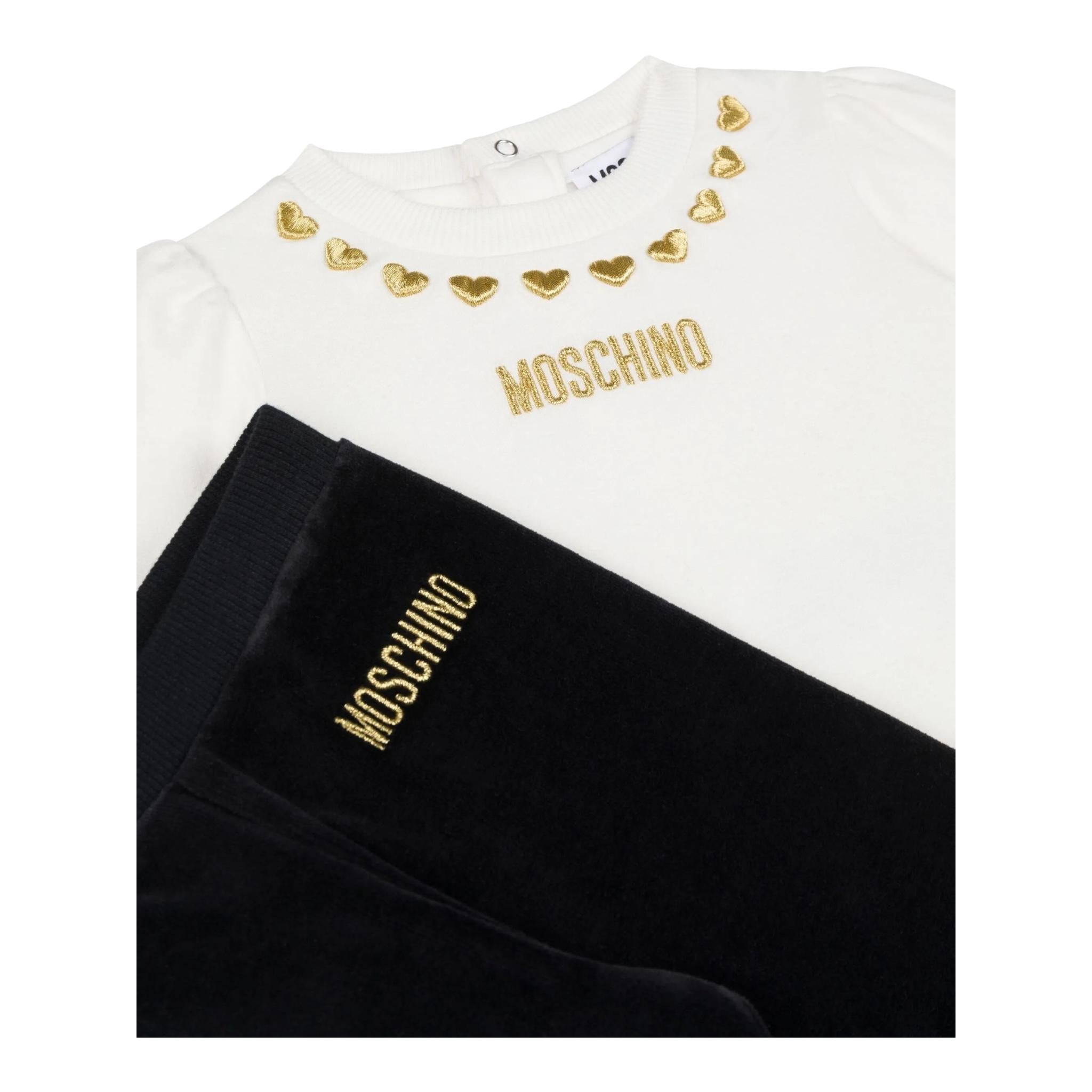 MOSCHINO completo 2 pezzi felpa-leggins in velluto Bianco/nero per Neonata MDK02XX BIANCO/NERO MOSCHINO