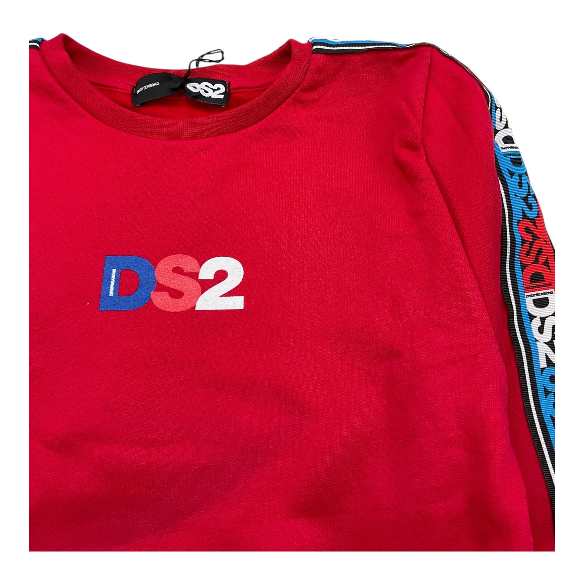 DROPSEASON2 felpa chiusa girocollo tinta unita con profii logati Rosso per Bambino FW242K43 ROSSO DROPSEASON2