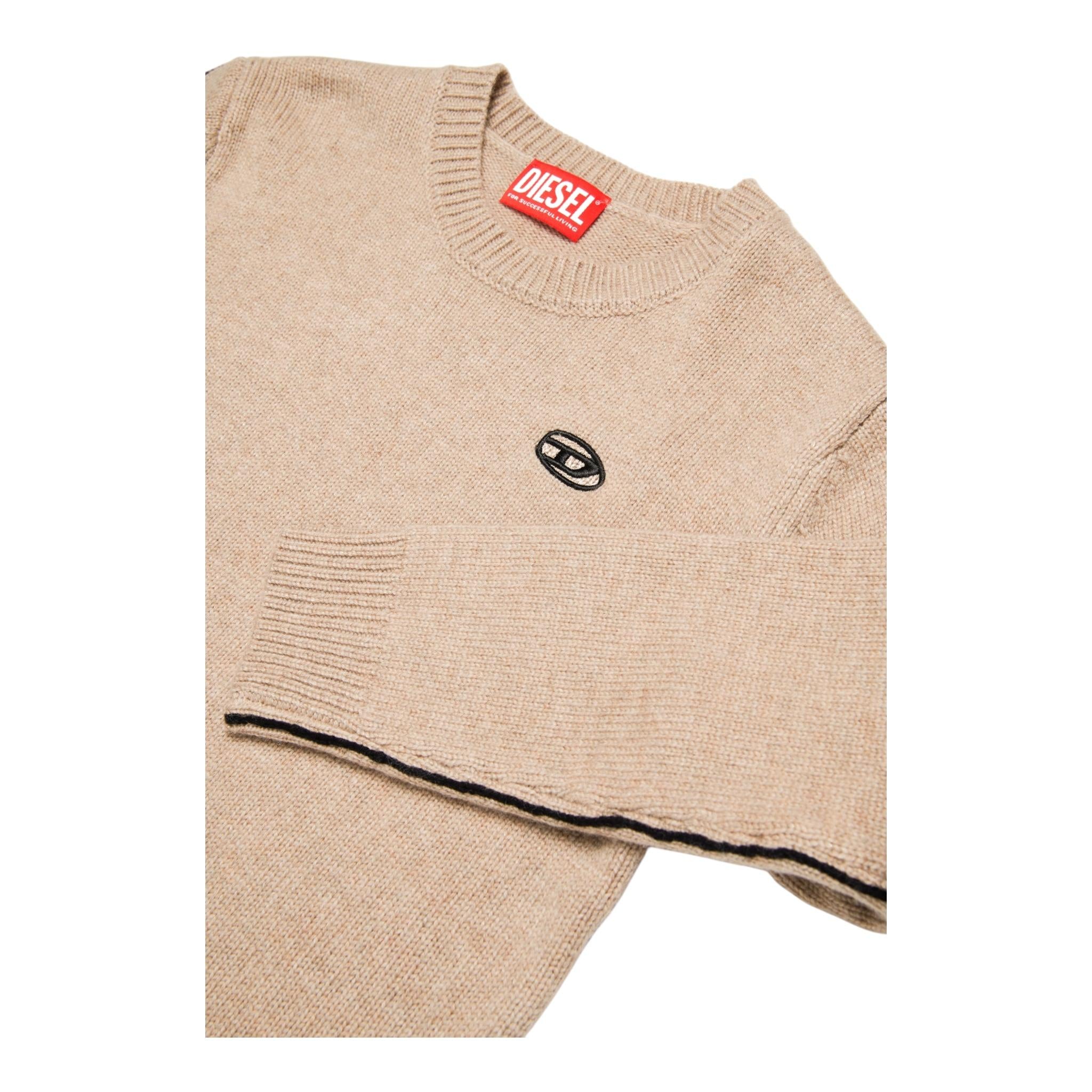 DIESEL maglia tinta unita girocollo con logo Sabbia per Bambino J02085 SABBIA DIESEL