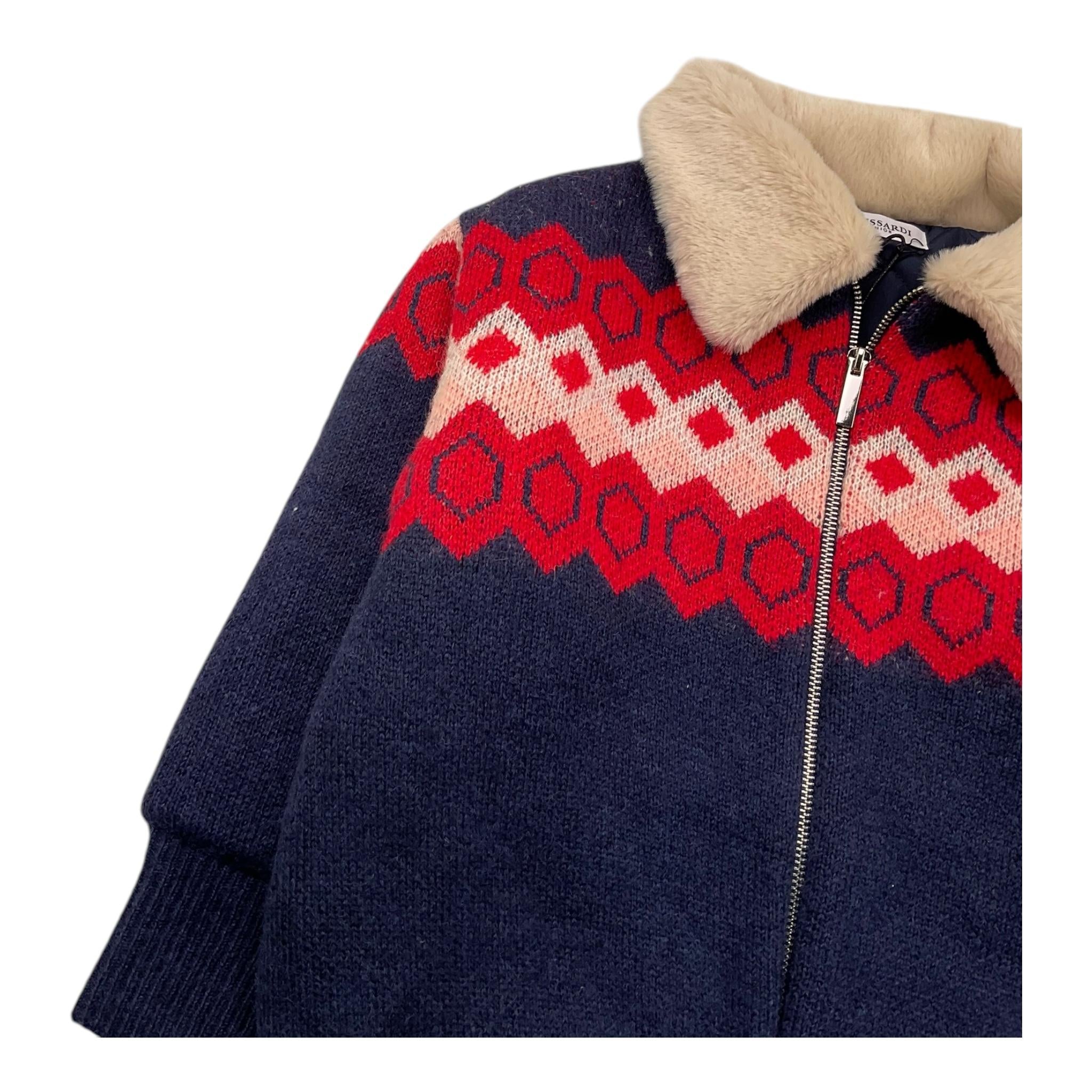 TRUSSARDI giubbino in maglia tinta unita cn colletto in contrasto Blu per Bambino TGA25047GB BLU TRUSSARDI