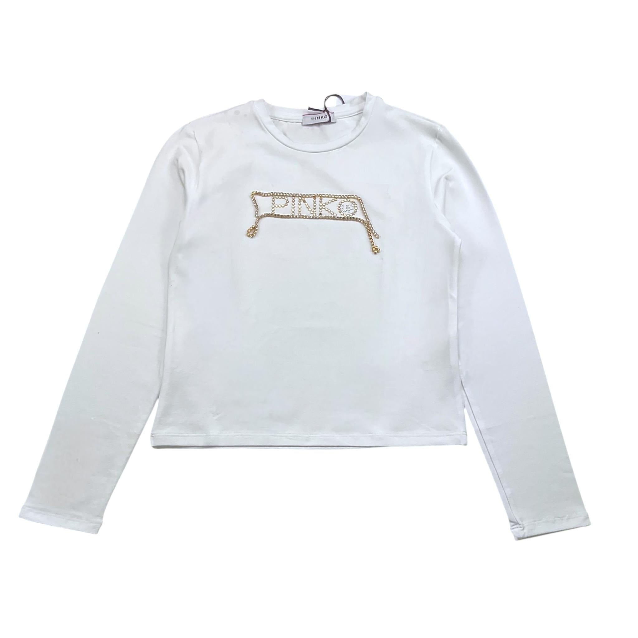 PINKO shirt girocollo tinta unita con stampa e applicazioni Bianco per Bambina F4PIJGTH024 BIANCO PINKO