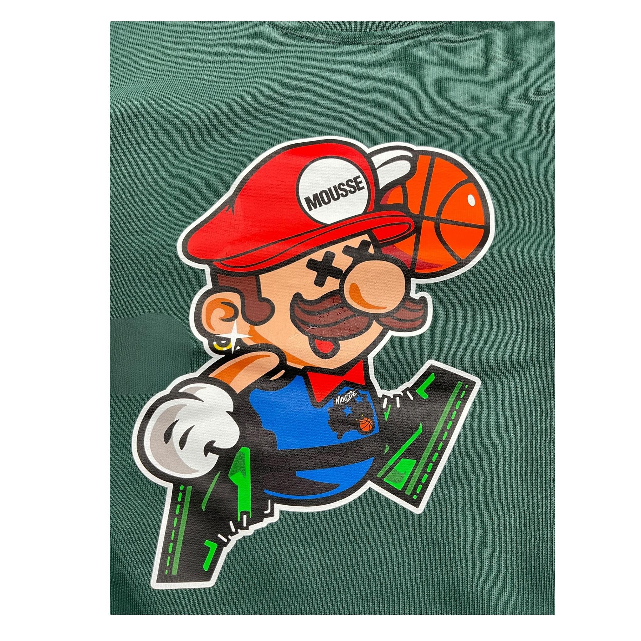 MOUSSE felpa chiusa girocollo tinta unita con stampa mario Verde per Bambino HFKG368GJ VERDE MOUSSE