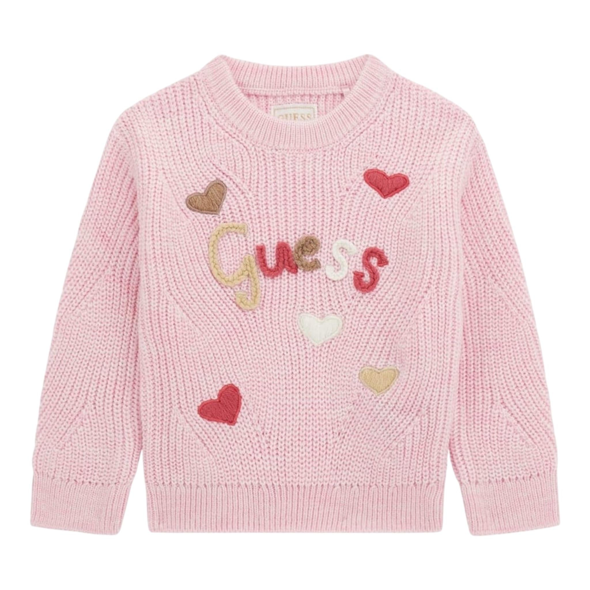GUESS maglia gircollo tinta unita con ricami Rosa per Bambina K4BR01Z3IC0 ROSA GUESS