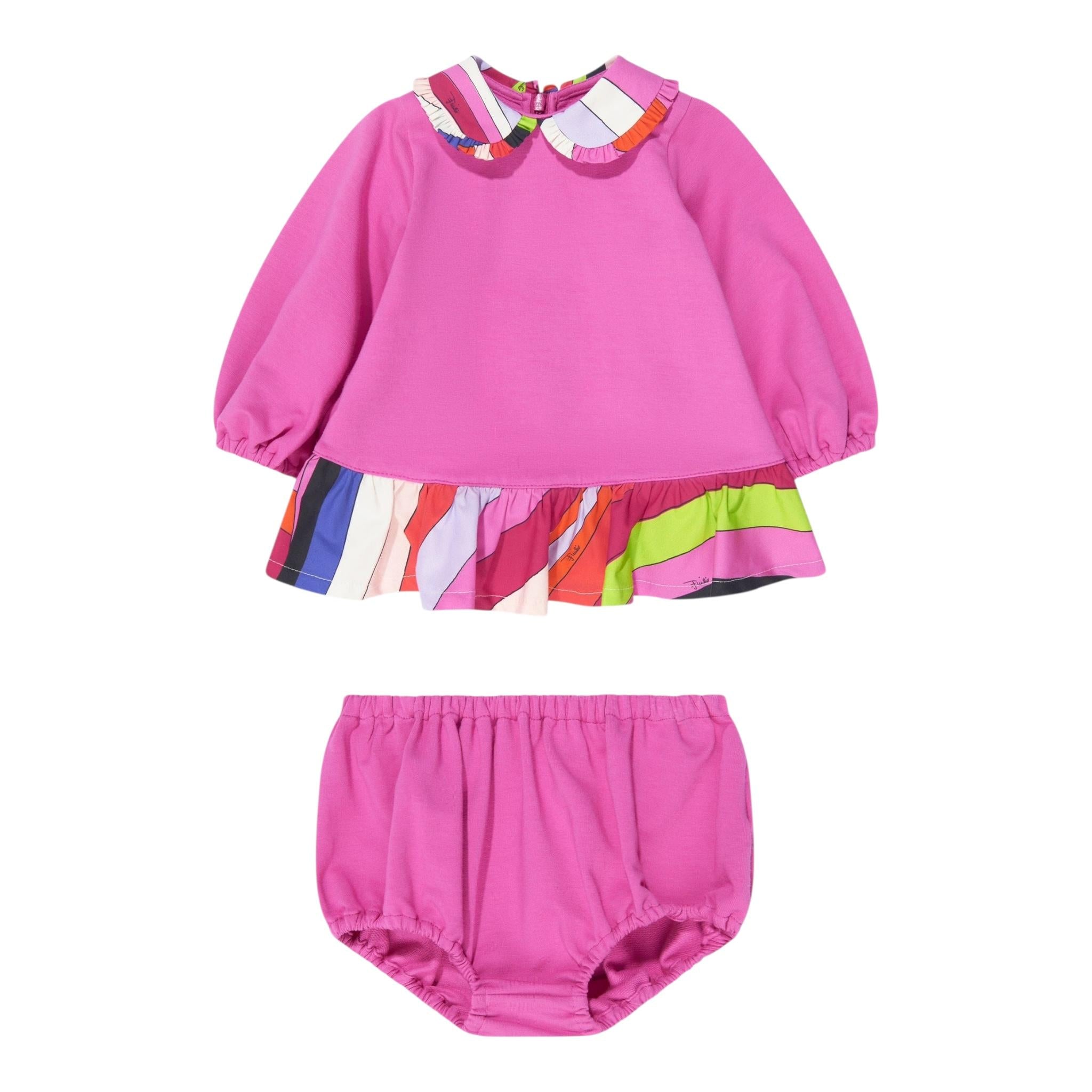 EMILIO PUCCI abito tinta unita con colletto Fuxia per Neonata PT1030 FUXIA EMILIO PUCCI