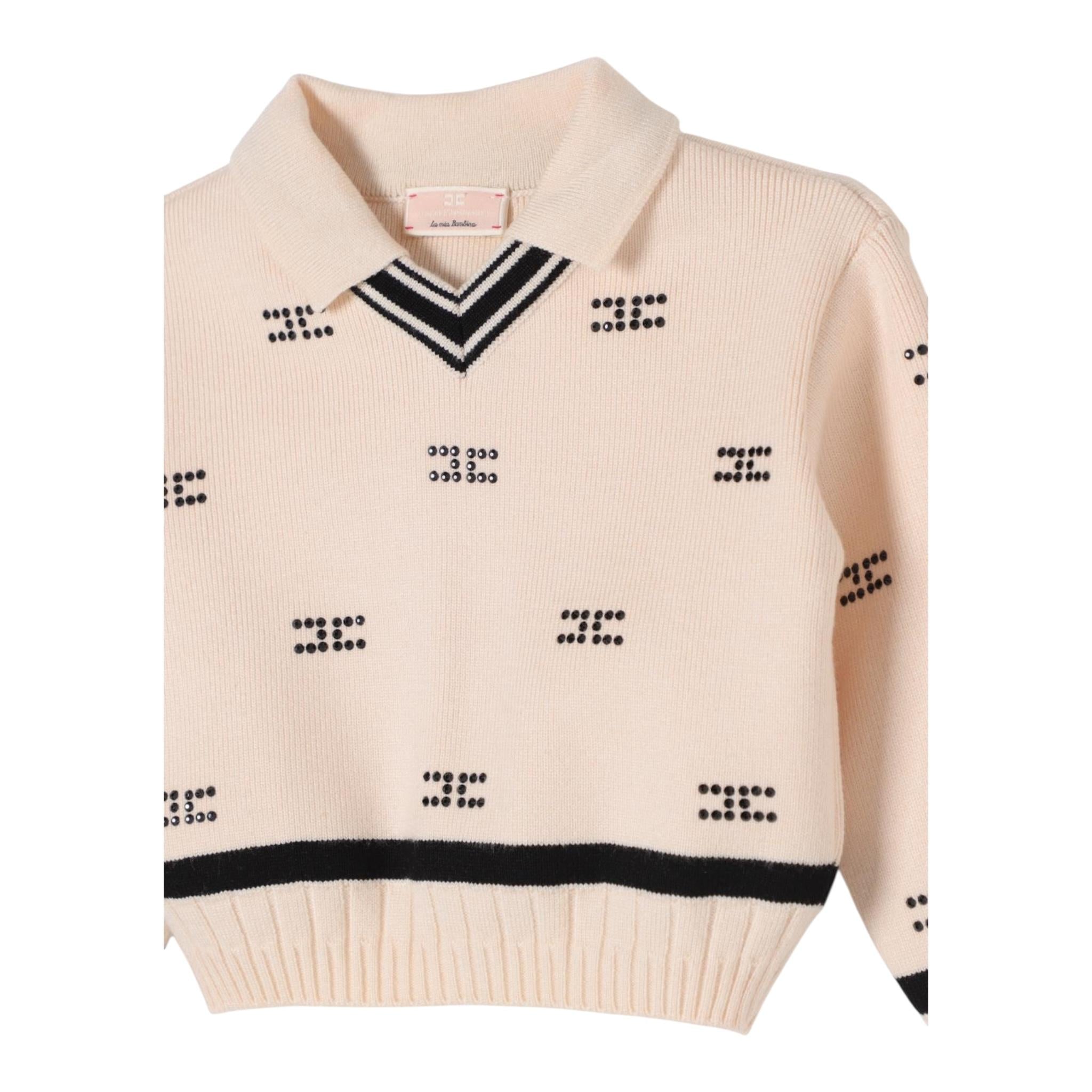 ELISABETTA FRANCHI maglia tinta unita con brillantini logata Avorio per Bambina EFMA147X AVORIO ELISABETTA FRANCHI