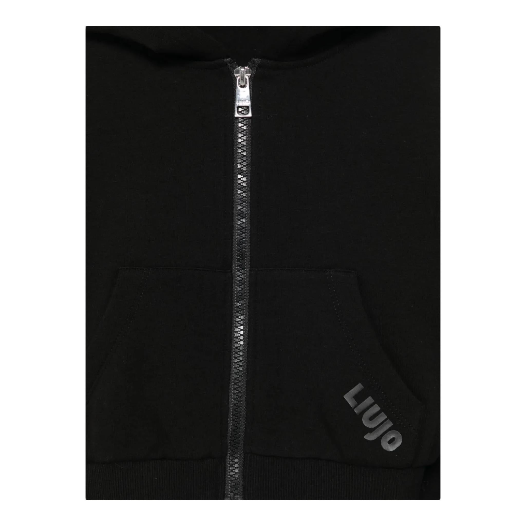 LIU JO felpa con zip e cappuccio tinta unita con logo Nero per Bambina GF4024 NERO LIU JO